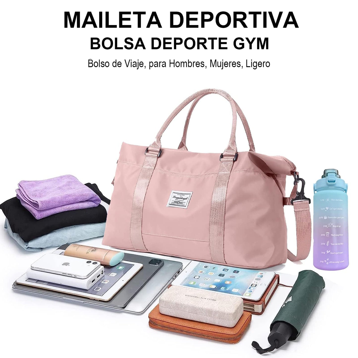 Bolsa de Viaje ZIRONG Rosa con Separación Húmedo y Seco para Mujer Hombre