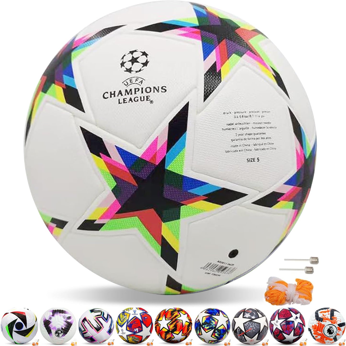 Balón de fútbol QMCZLA blanco Entrenamiento Juvenil tamaño 5 con Red de Pasador para niños y adultos