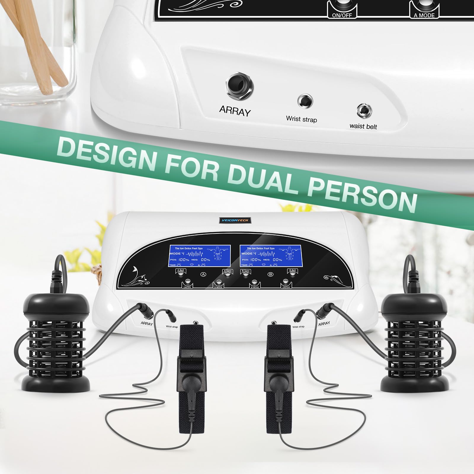 Máquina de desintoxicación dual iónica para baño de pies, máquina profesional de desintoxicación de pies, ionónico, máquina de desintoxicación de pies con 2 cinturones de cintura, 2 matrices, 10 revestimientos (negro)