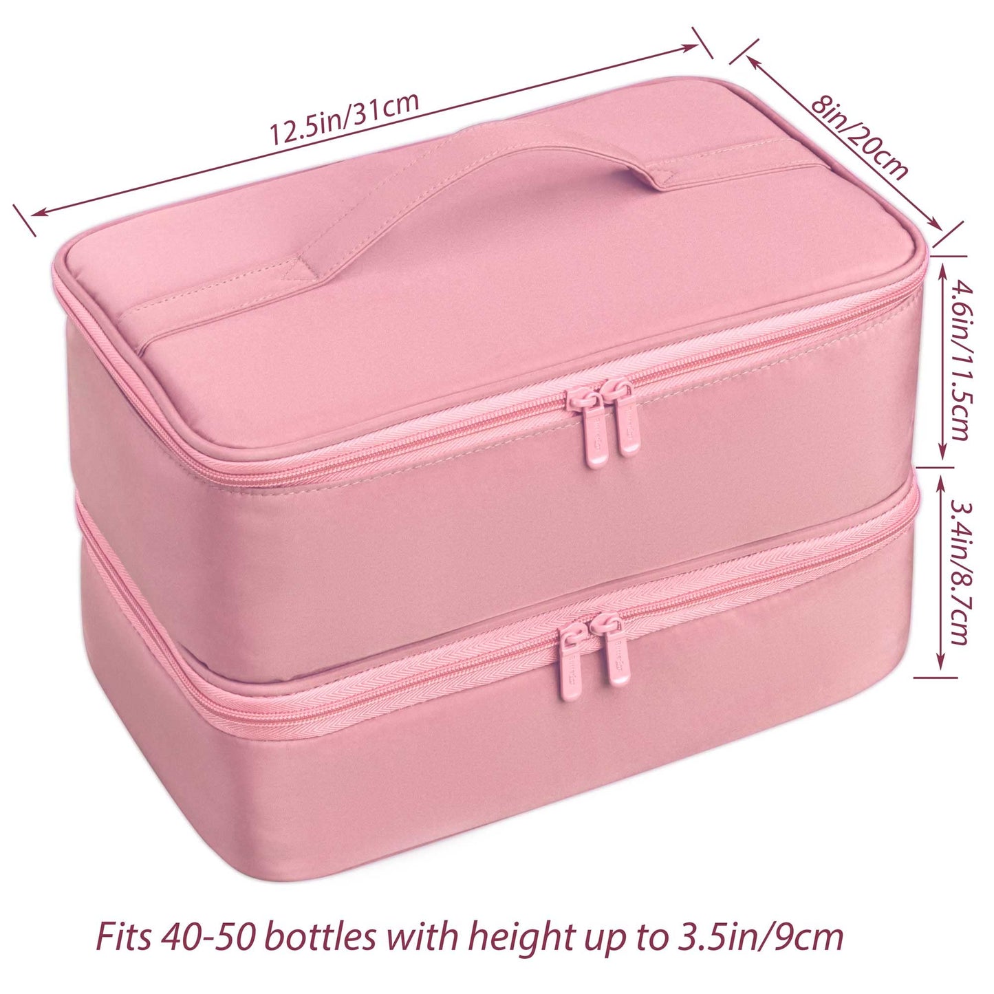 ButterFox - Estuche organizador de esmalte de uñas grande, se adapta a secador de lámpara de uñas y 40 – 50 botellas, kits de esmalte de uñas de gel, bolsa para suministros (rosa, M (40-50 ranuras)