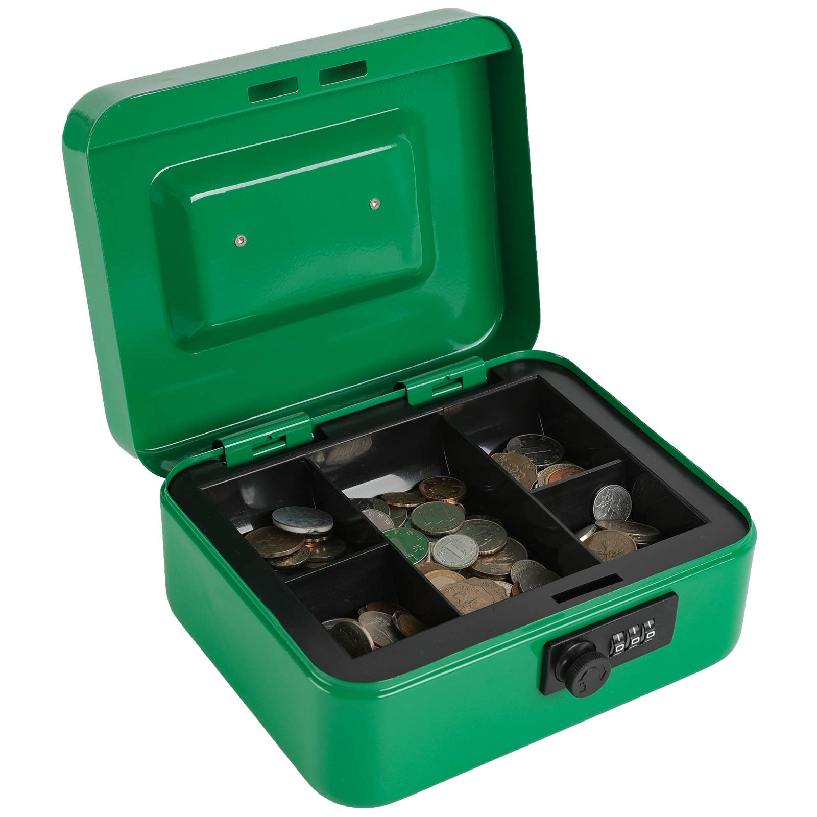 Caja fuerte Xydled de acero con cerradura de combinación, caja fuerte con bandeja extraíble para monedas y cerradura de llave, 20 x 16 x 9 cm.