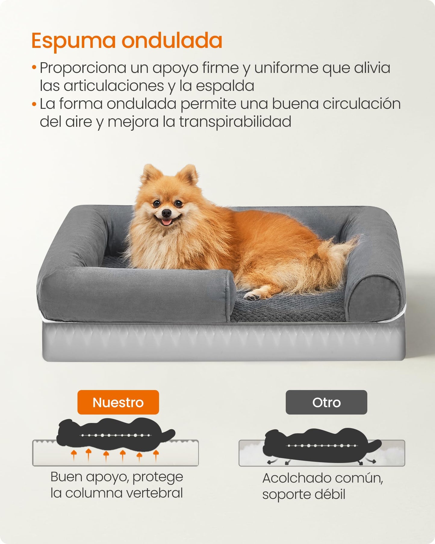 Cama Ortopédica para Perros Feandrea Gris Claro con Funda Extraíble y Lavable