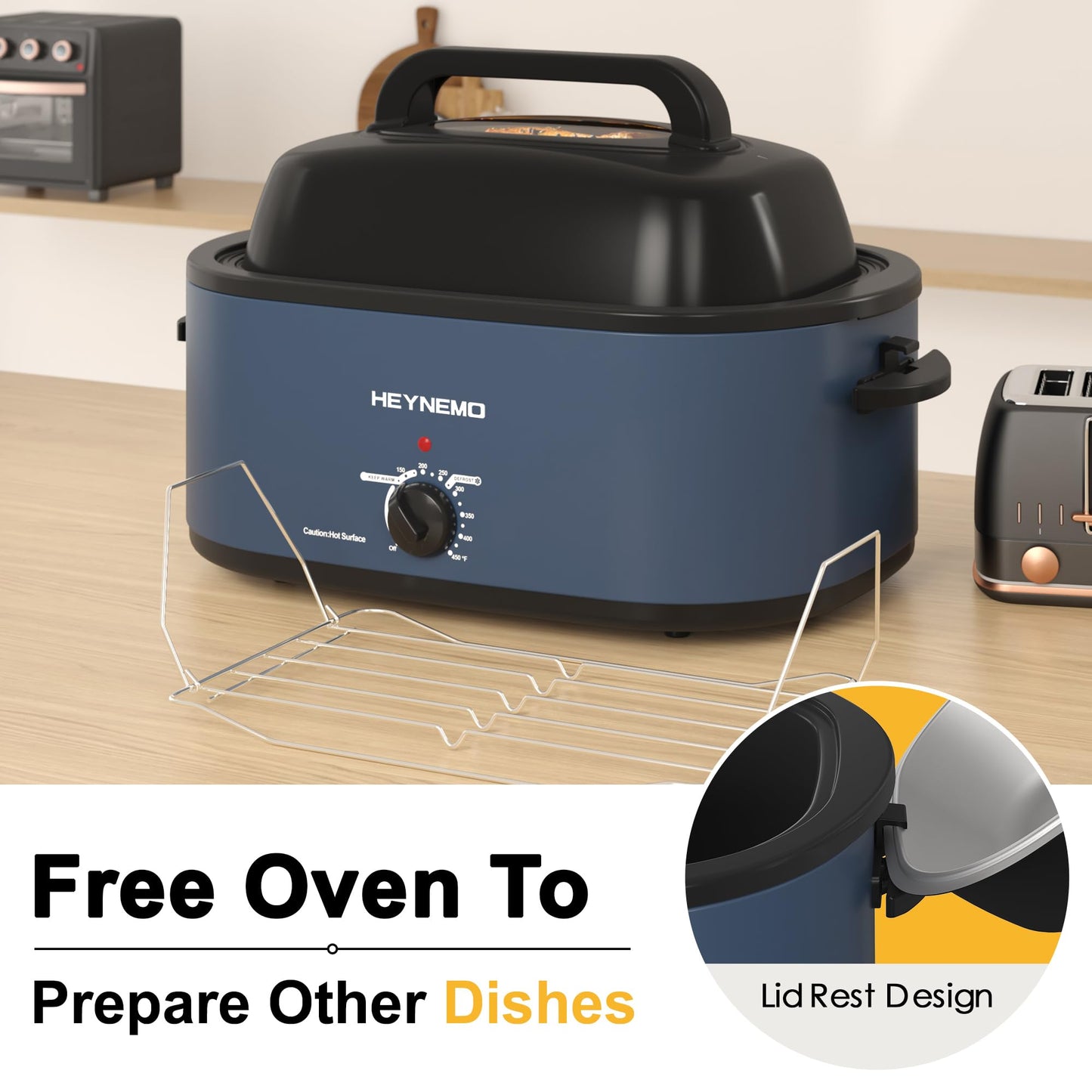 Horno tostador eléctrico de 26 cuartos Kiss the Water, con tapa visible y autohilado, función de descongelación caliente, temperatura ajustable, estante extraíble para sartén, acero inoxidable