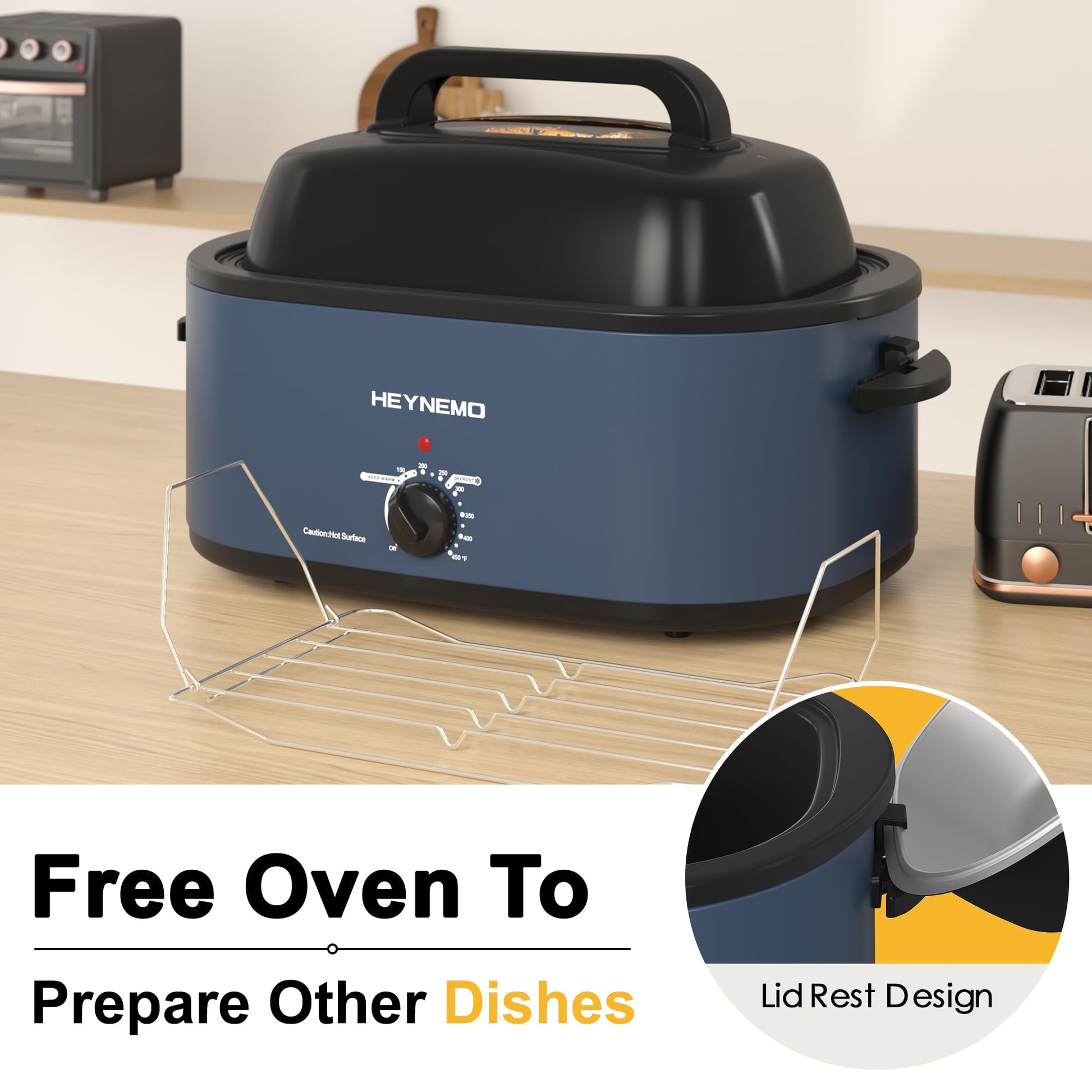 Horno tostador eléctrico de 26 cuartos Kiss the Water, con tapa visible y autohilado, función de descongelación caliente, temperatura ajustable, estante extraíble para sartén, acero inoxidable