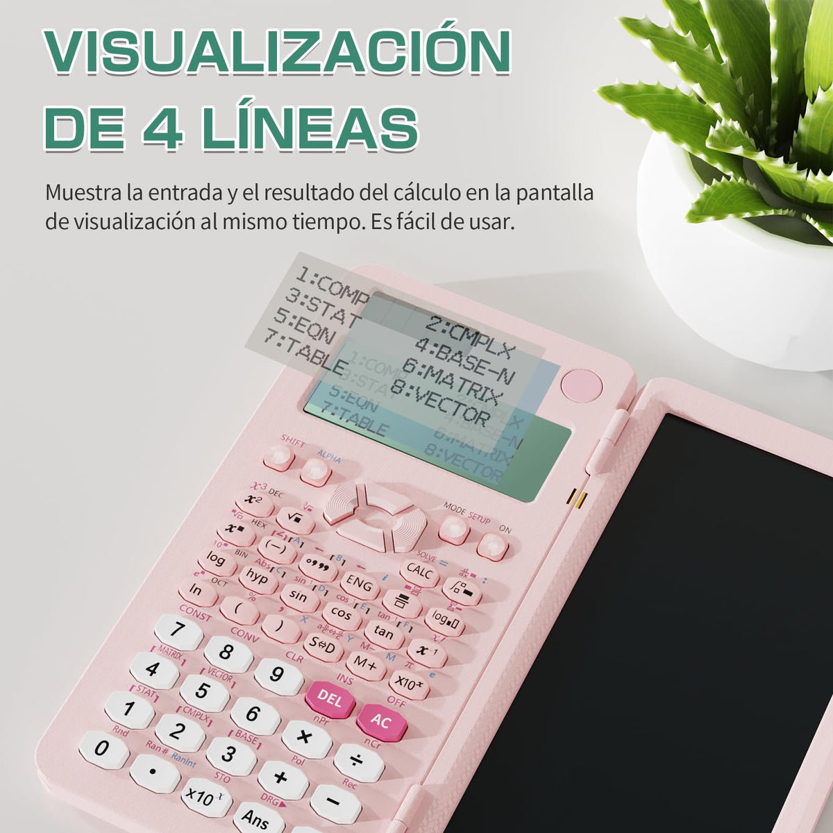 Calculadora Científica Recargable 991ES MAX Rosa con Bloc de Notas para Estudiantes
