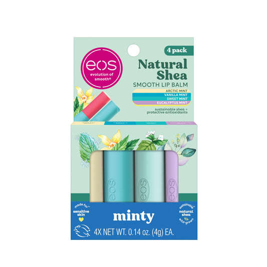 eos Super Soft Shea Lip Balm Sticks - Minty Cool Variety Pack | Lip Moisturizer | 24 Hour Hydration | Gluten Free Lip Care|4 Pack