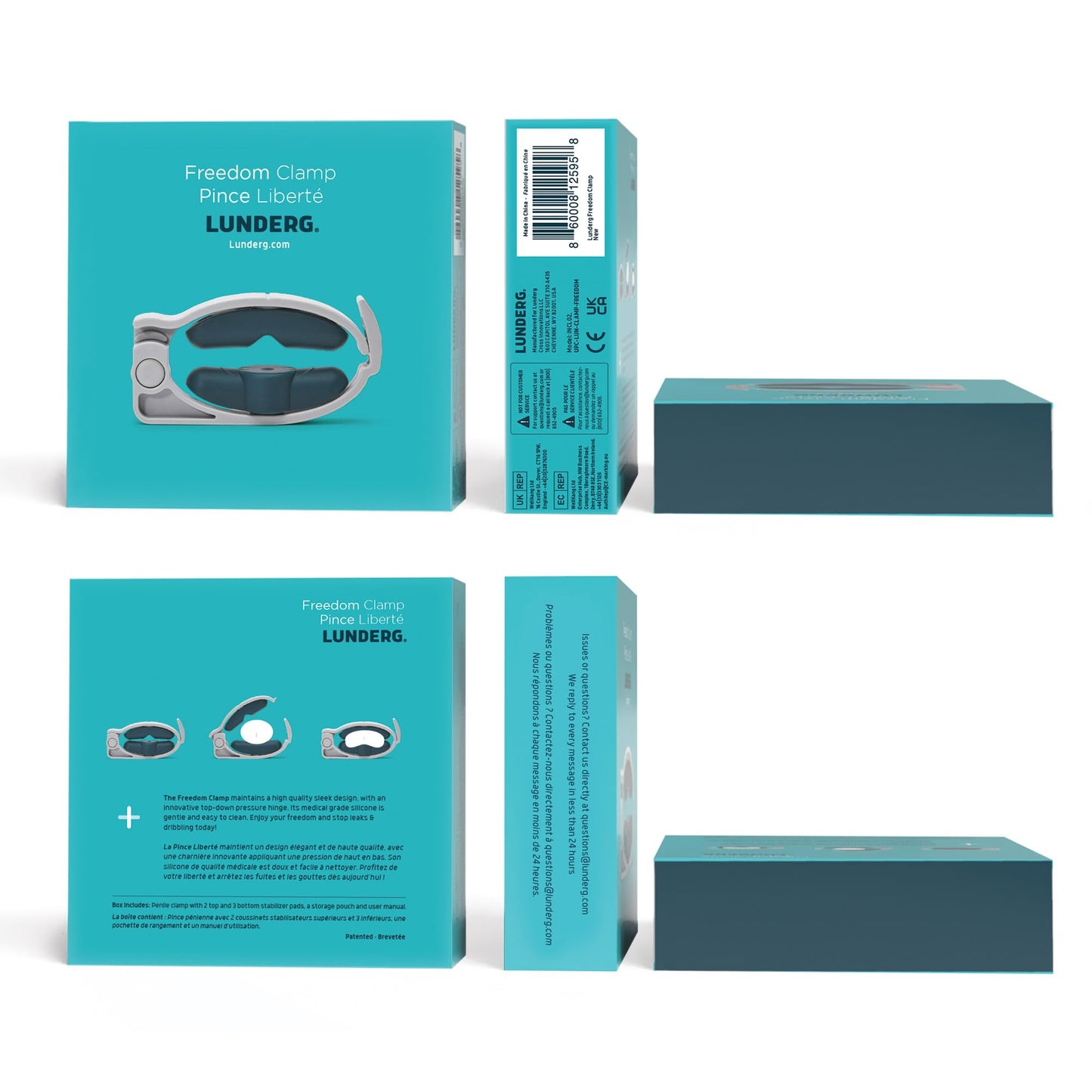 Lunderg-Abrazadera Freedom de con la innovadora ProHinge para presión descendente y 5 accesorios diferentes Abrazadera para el pene totalmente personalizable para la incontinencia Productos para la in