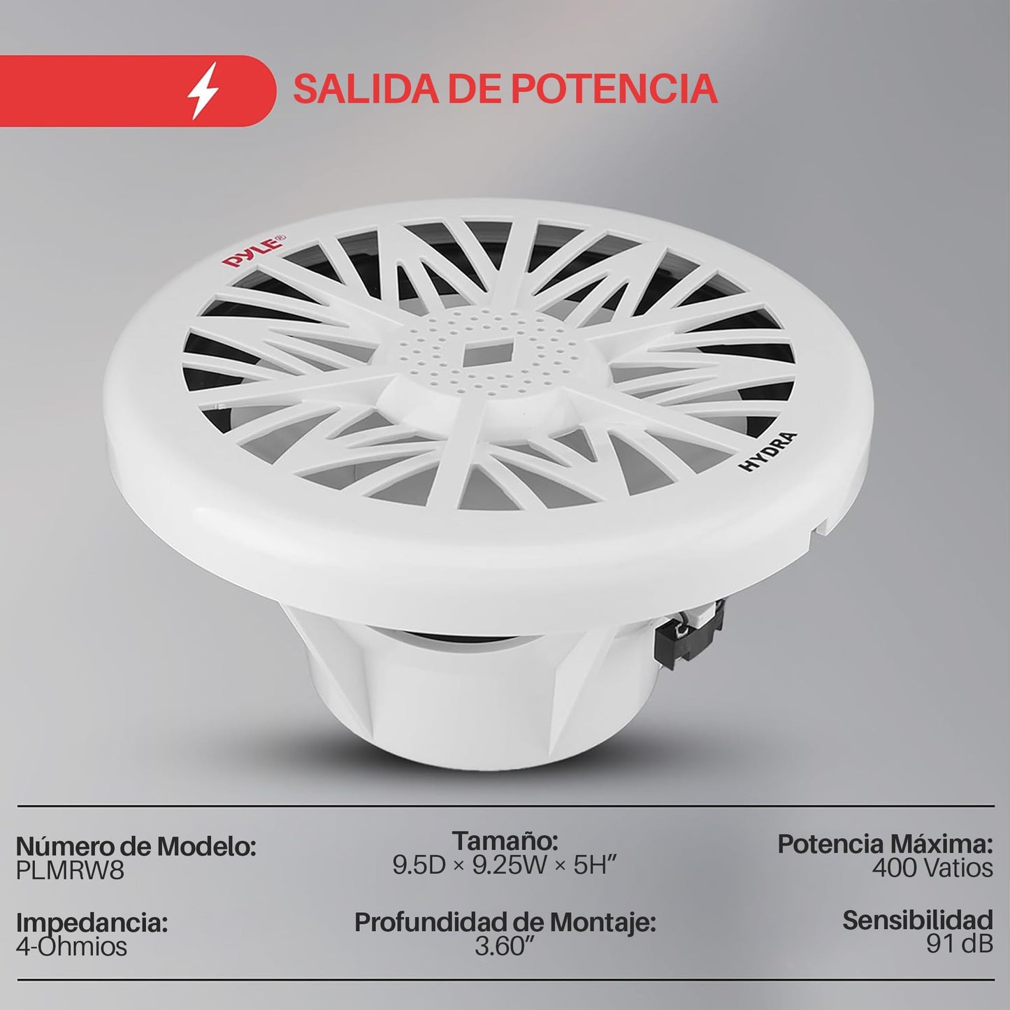 Pyle Subwoofer de Audio Marino para Exteriores de 8 Pulgadas. Altavoz de Graves Blanco Impermeable de 400 Watta para Sistema de Sonido Estéreo