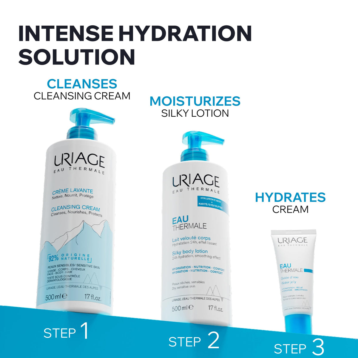 Uriage Limpiador corporal hidratante diario 500ml - Gel de ducha con manteca de karité 2 en 1: limpia y nutre. Perfume fresco y envolvente - Cara, cuerpo y cabello - Sin parabenos y sin jabón pH fisiológico