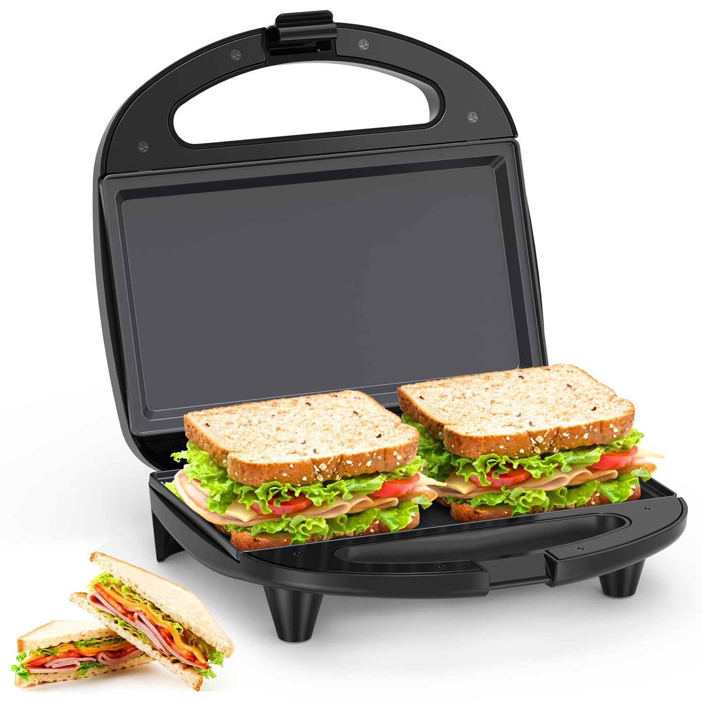 Sandwichera Eléctrica Snailar Negro con Placas Antiadherentes y Mango Cool Touch Multifuncional