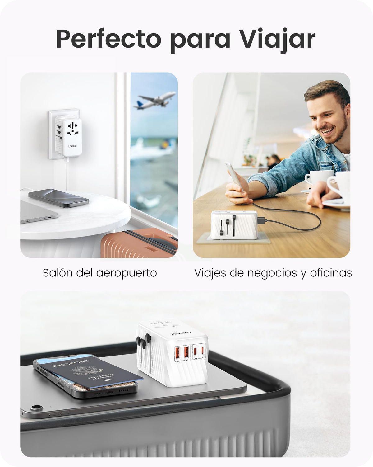 Adaptador de Viaje Internacional LENCENT 100 W Cargador Universal