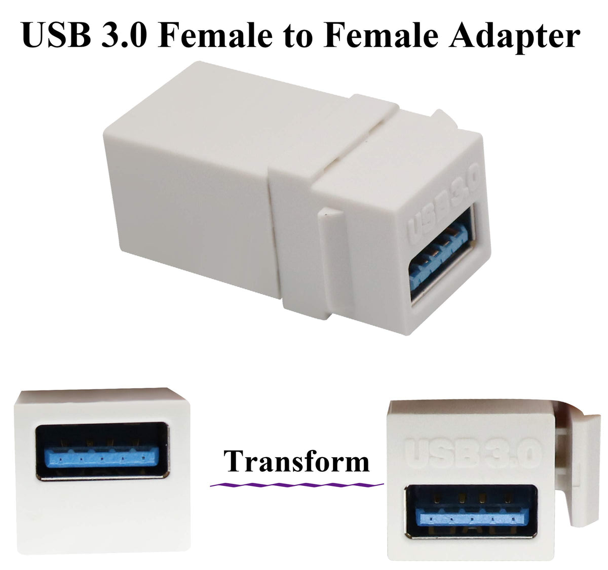 Adaptador USB 3.0 AAOTOKK Blanco Inserto Hembra a Hembra