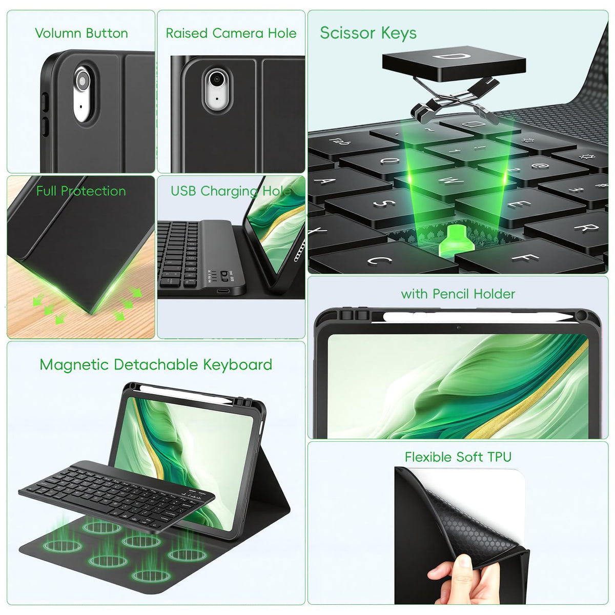 Funda Teclado LUIOOXEIM Negro con Ratón para iPad 10 y 11 Generación Retroiluminado 7 Colores Extraíble 10,9 a 11 Pulgadas