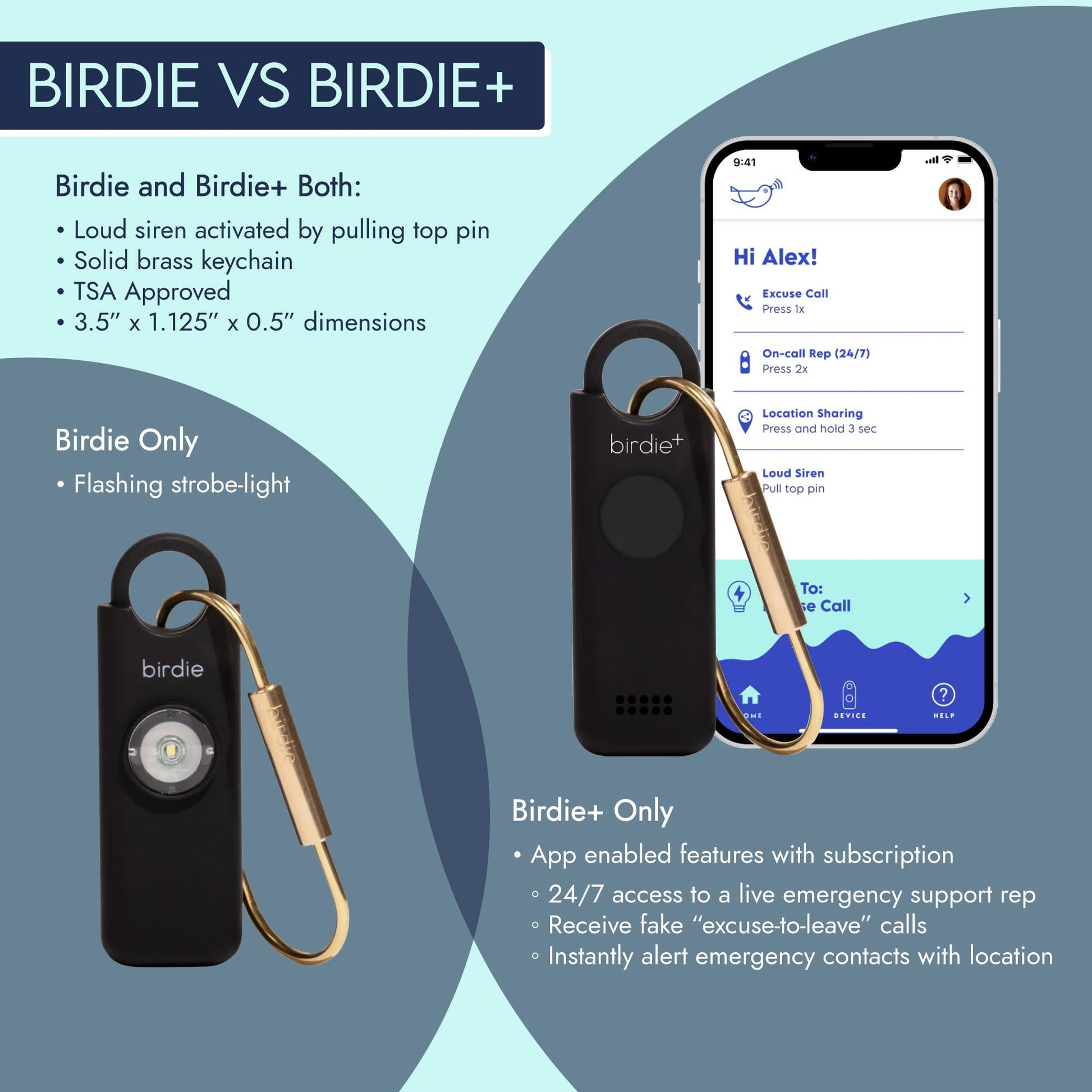 Alarma de Seguridad Personal Inteligente She's Birdie Rosa con Sirena Fuerte y Conexión Bluetooth para Mujer