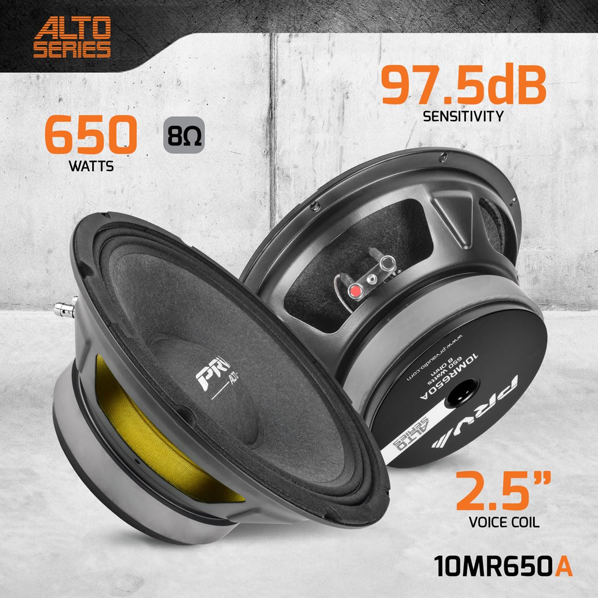 PRV Audio 10MR650A - Altavoz de Rango Medio de 10 Pulgadas, 8 ohmios, 650 vatios, 97.5 db, Bobina de Voz de 2.5 Pulgadas, Alta Serie Pro Audio de Rango Medio (Simple)