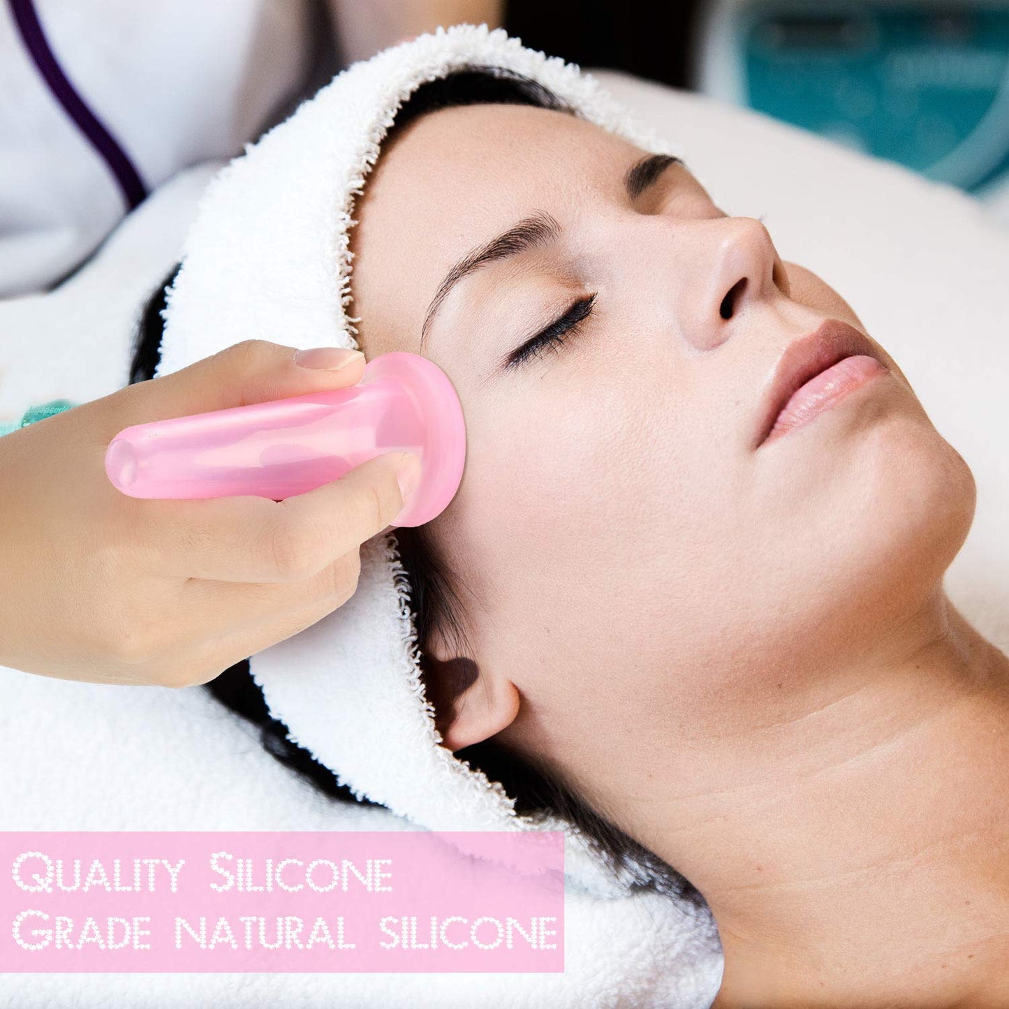 Juego de ventosas faciales para masaje facial y ojos, juego de tazas de silicona con cepillo exfoliante para la cara y el cuello (pequeño, mediano, rosa)