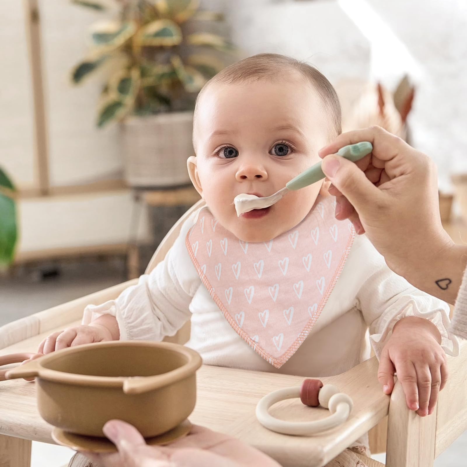 Baberos Impermeables Termichy Rosa Claro para Niño, 8 Piezas Algodón para Dentición y Alimentación