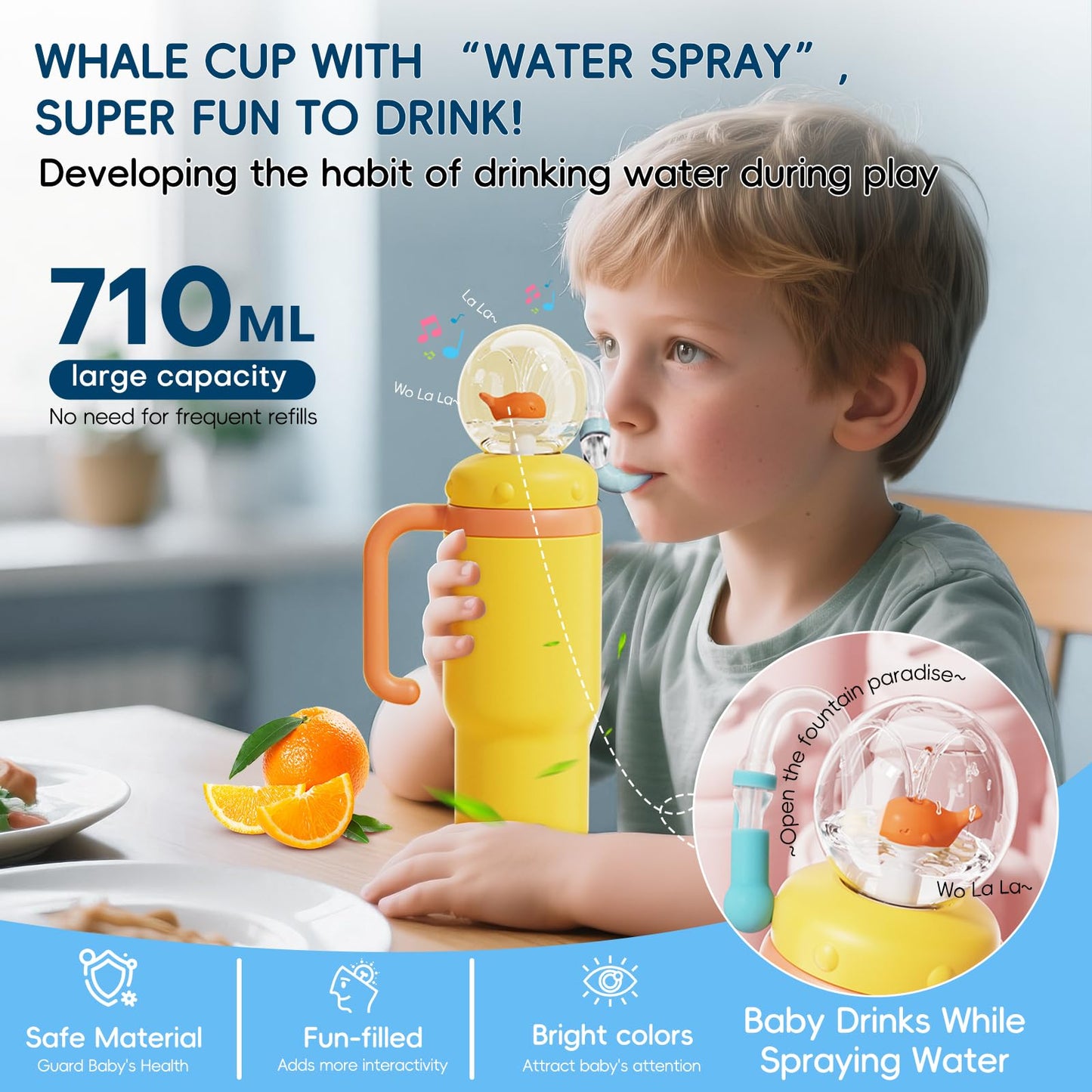 RUNSUNTUN Taza de viaje con forma de ballena aislada, taza de 680 mililitros de acero inoxidable con asa, taza con pajita a prueba de fugas, modelo 2025 - Lavable. Adecuada para niños, adolescentes y