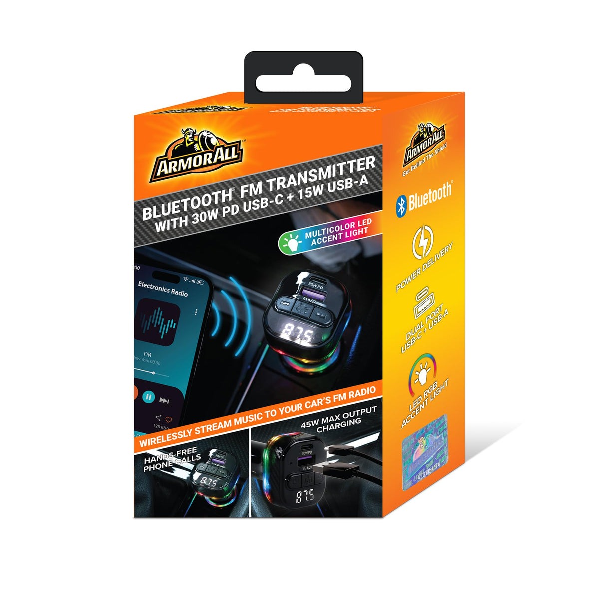 Transmisor FM Bluetooth Armor All Negro con Cargador Rápido USB para Llamadas Manos Libres
