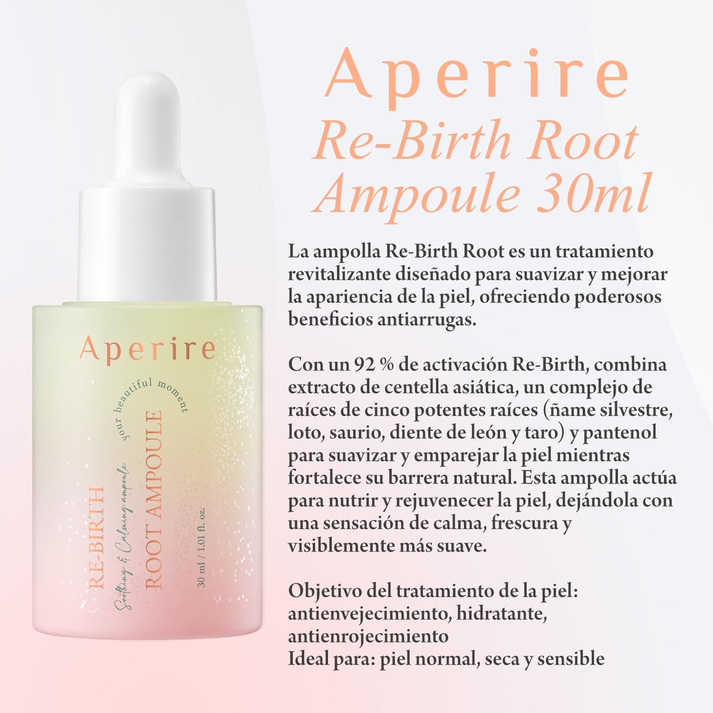 Serum Coreano Super Origin Rebirth Root Aperire 30ml | Hidratación y Calma para Piel Sensible | Centella Asiática | Root Cureplex con 5 Raíces | Skin Care Coreano K-Beauty