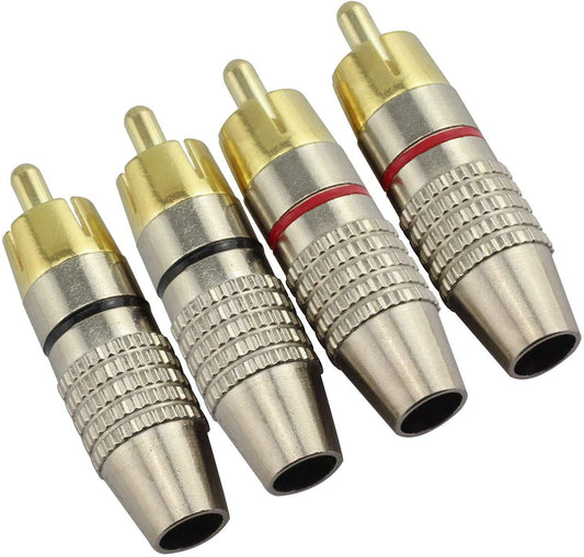 Conectores RCA Voz de Negro y Rojo Chapados en Oro sin Soldadura 4 Unidades