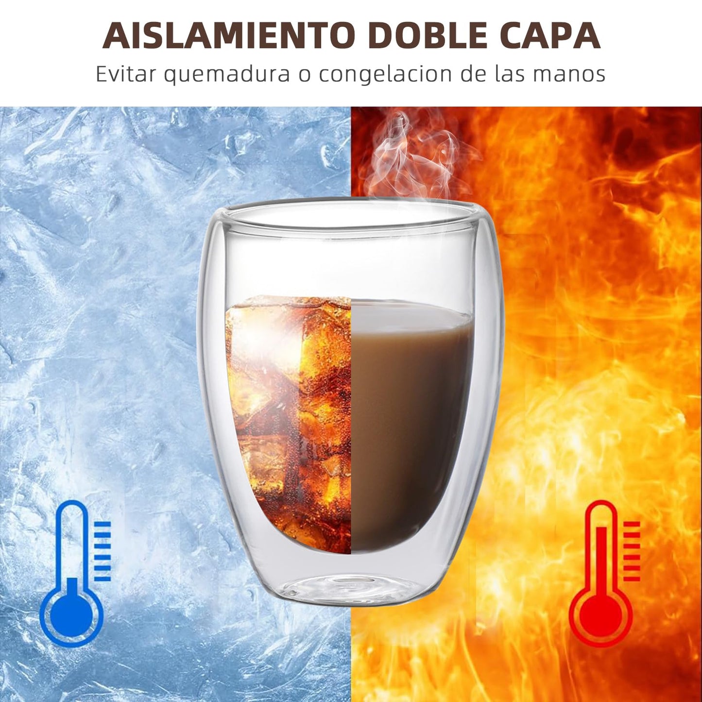 Taza de Café NACOOL Vidrio Transparente Doble Pared Set 6 Piezas
