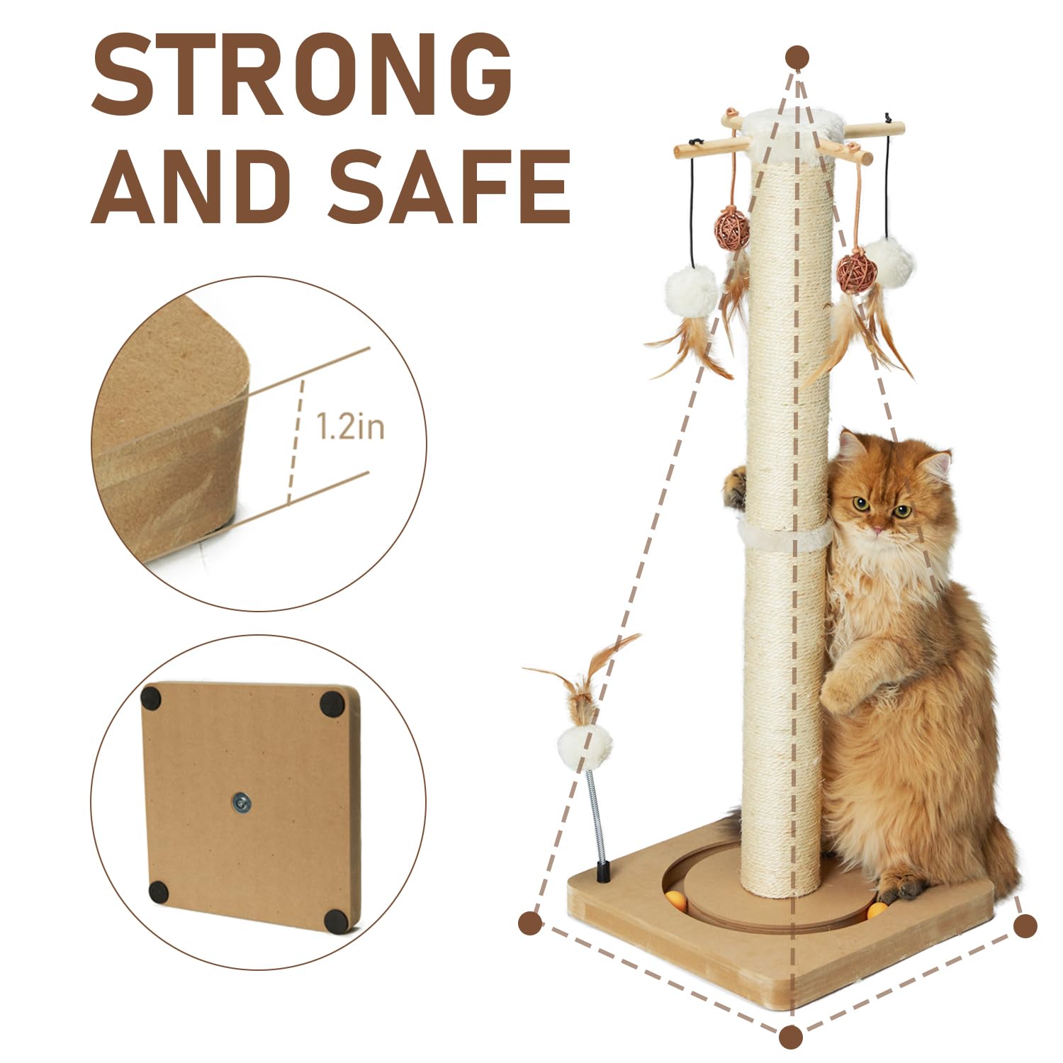 Poste Rascador PEEKAB Beige de 33 Pulgadas con Bola de Pista y Juguetes para Gatos de Interior