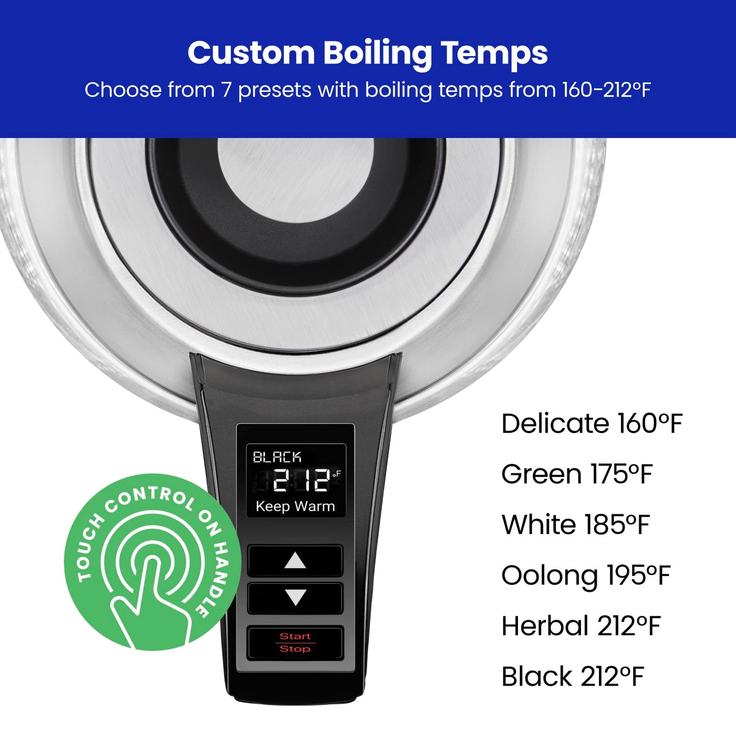 Chefman Hervidor de vidrio eléctrico digital de 1,8 l + con ebullición rápida y 7 preajustes para temperatura precisa, infusor de té de acero inoxidable incluido, control digital avanzado
