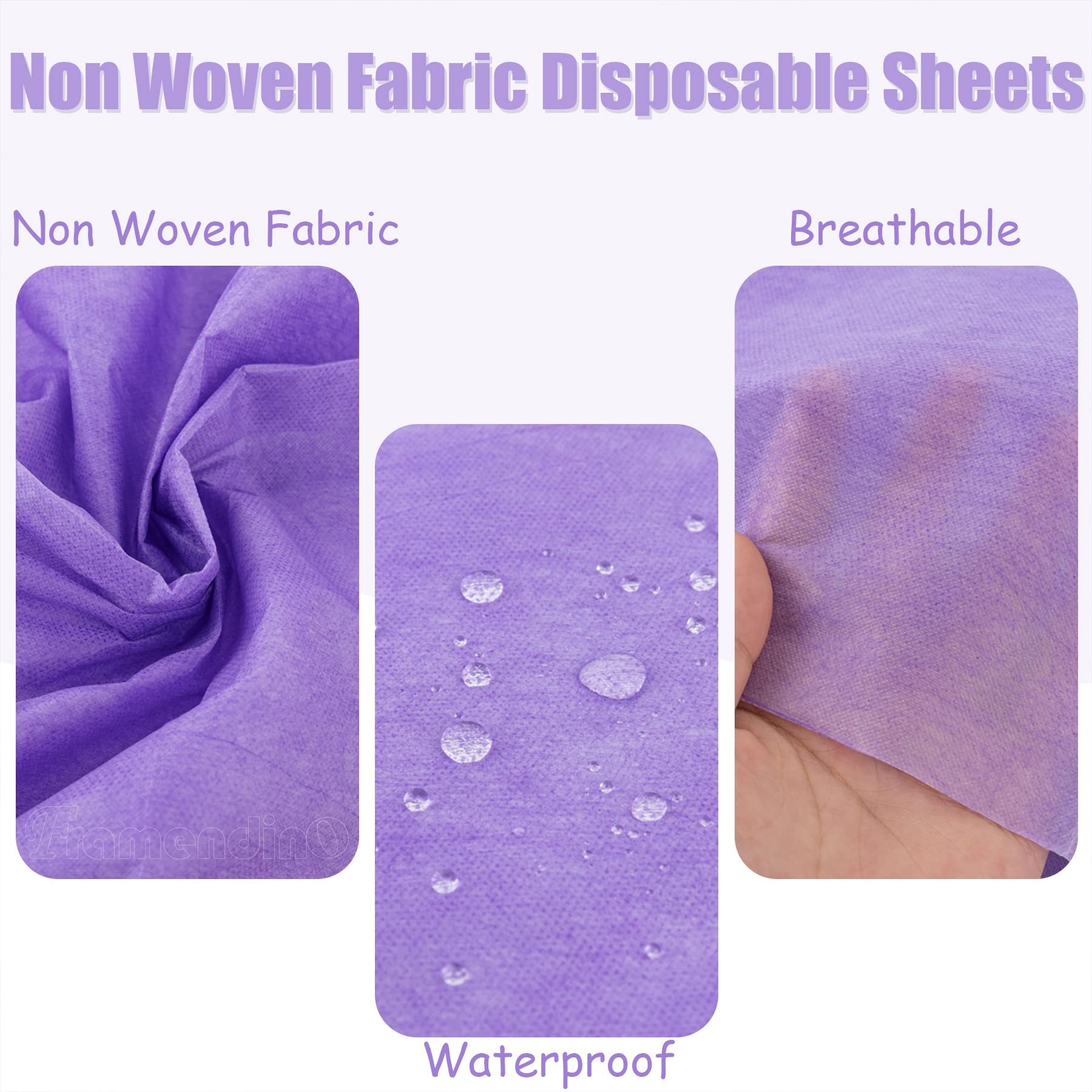 Framendino , Sábanas Desechables para Mesa De Masaje, Tela No Tejida Impermeable, Cubierta De Cama Transpirable para Silla De Salón, Camas De Pestañas para Hotel, 31 "X70 Paquete De 50 Púrpura