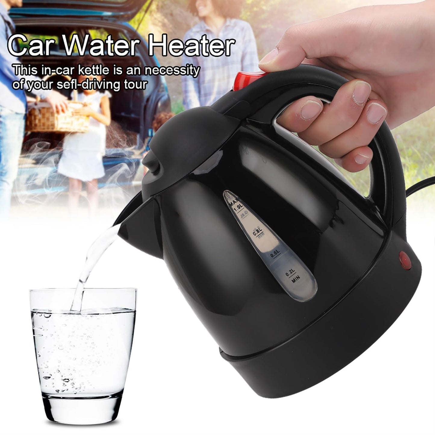Hervidor Eléctrico para Coche de 1 Litro, Hervidor de té para Camión de Viaje de 12 V con Revestimiento de Acero Inoxidable, Botella Calentadora de Agua Caliente con Apagado