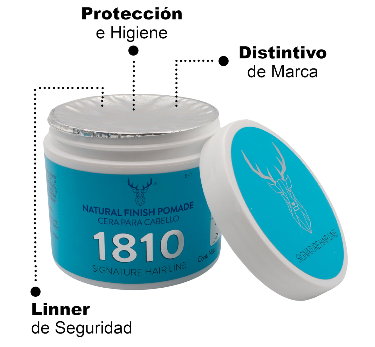 1810 Cera NATURAL FINISH Pomade para cabello (Nueva Imagen) - FIJACIÓN MEDIA - BRILLO NATURAL - Pomada para cabello Base Agua - Libre de Parabenos - Libre de Sulfatos - Cruelty Free - Medium Hold Medium Shine Pomade - Efecto Cera Sin Residuos - 4.58 oz/13