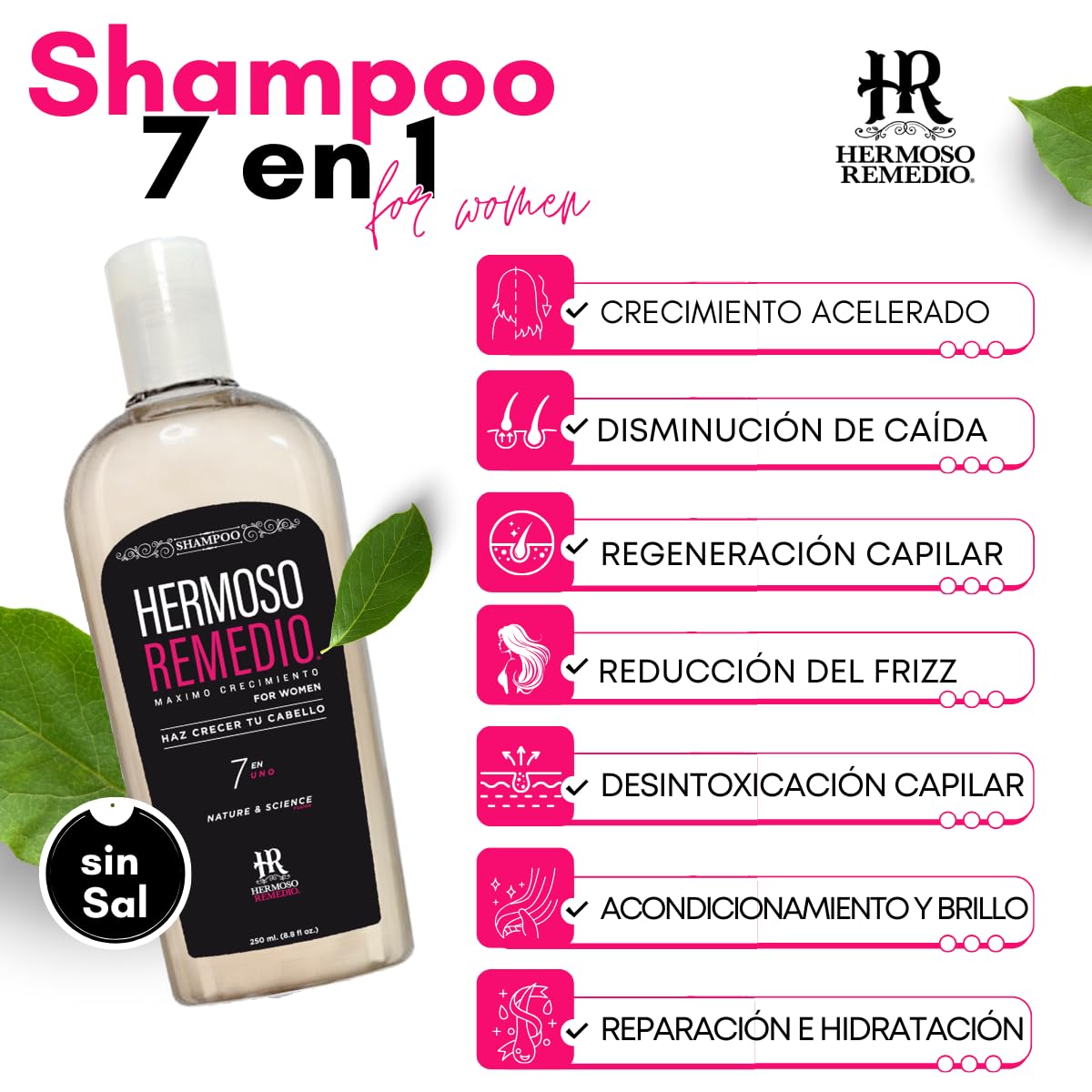 Shampoo Acondicionador HR Hermoso Remedio Crecimiento y Reparación Cabello Verde Sin Sal y Parabenos