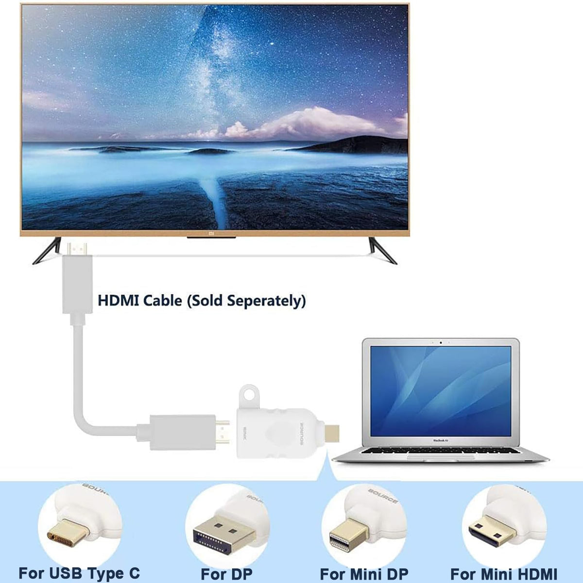 Kit Adaptador HDMI Universal con Anillo de Seguridad HDMI 4K USB C DisplayPort Mini DP HDMI Converter