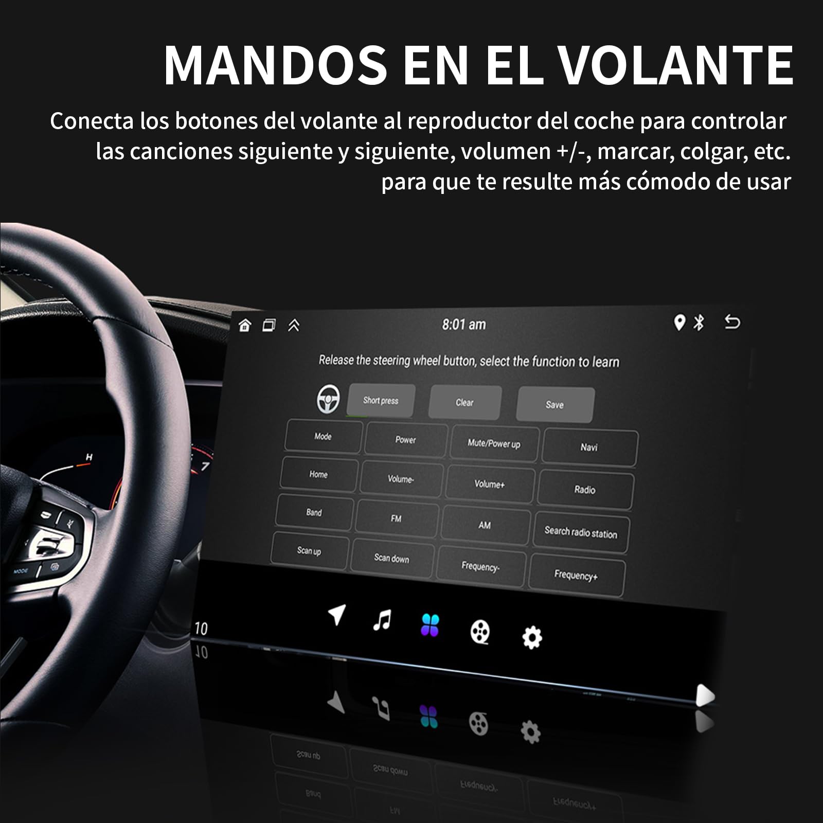 FINYQBET Pantalla Android para Auto de 10.1", Estéreo 2 DIN con CarPlay y Android Auto Inalámbrico, Bluetooth 5.1, GPS y WiFi, Compatible con Cámara de Reversa y Control de Volante