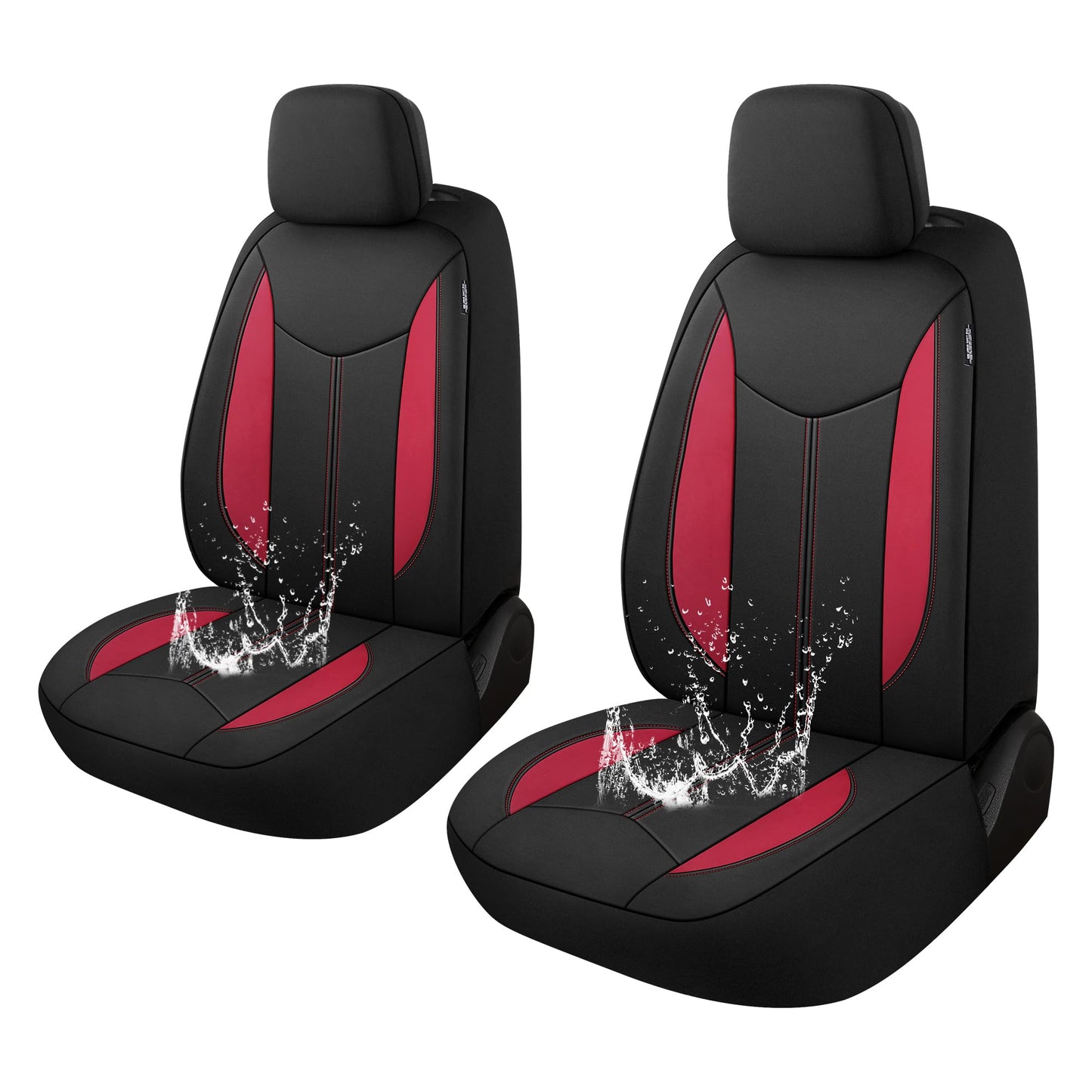 CAROMOP - Funda de neopreno para asientos de auto, 2 asientos delanteros, fundas impermeables para asiento con ajuste universal, aptas para la mayoría de automóviles, camiones y SUV (negro/rojo)