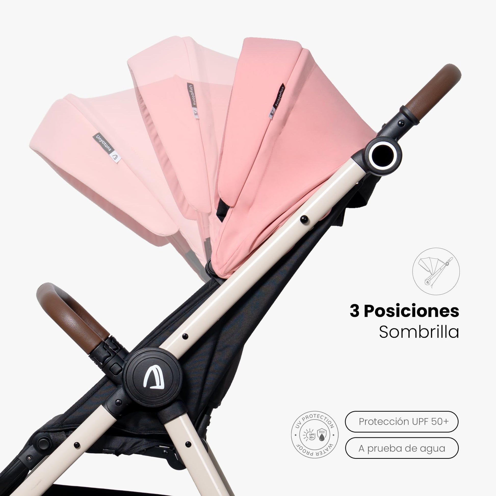 Carriola Plegable Para Bebé Unyotons, Estructura Ligera De Aluminio, Llantas Antideslizantes De Goma, Sistema Plegable Semi Automatico. Diseño Moderno, Resistente. (Rosa)