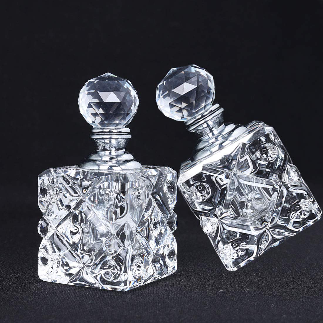 Botella de perfume recargable de vidrio cúbico transparente para decoración