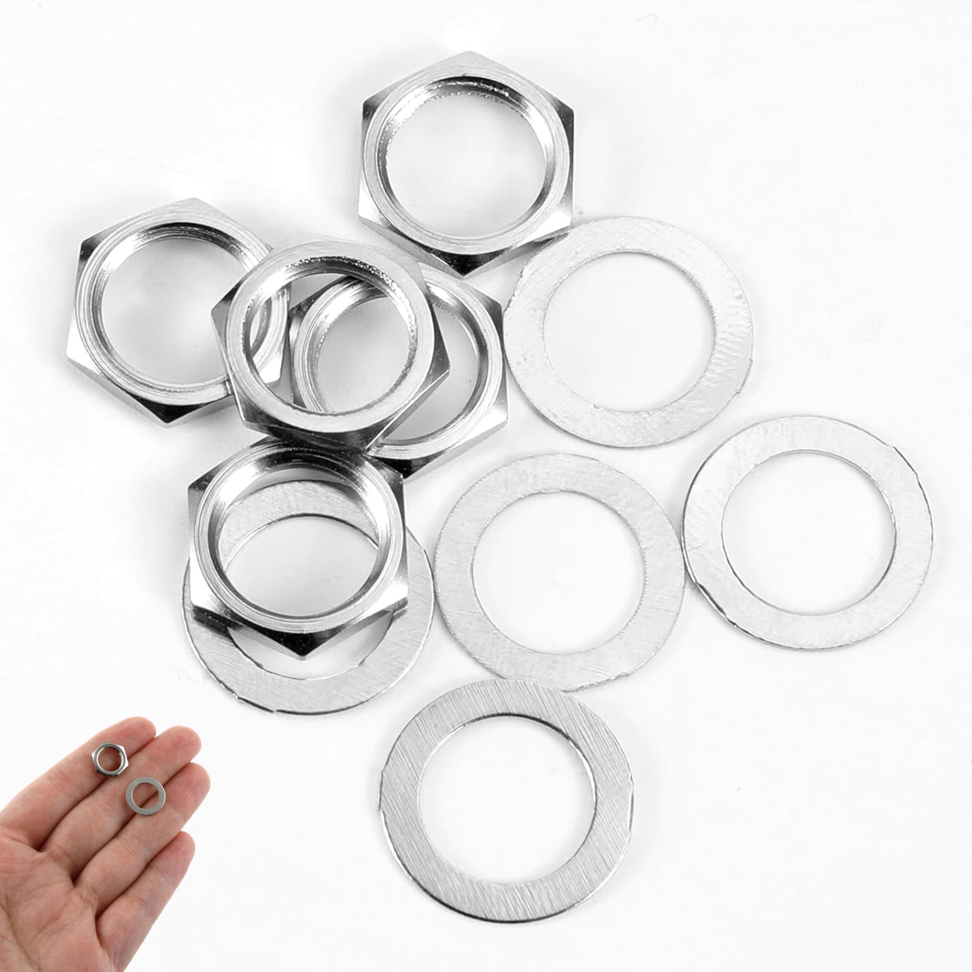 Juego de 5 tuercas y arandelas para guitarra de 3/8 pulgadas plateadas, kit de accesorios de entrada/salida para guitarra eléctrica y bajo
