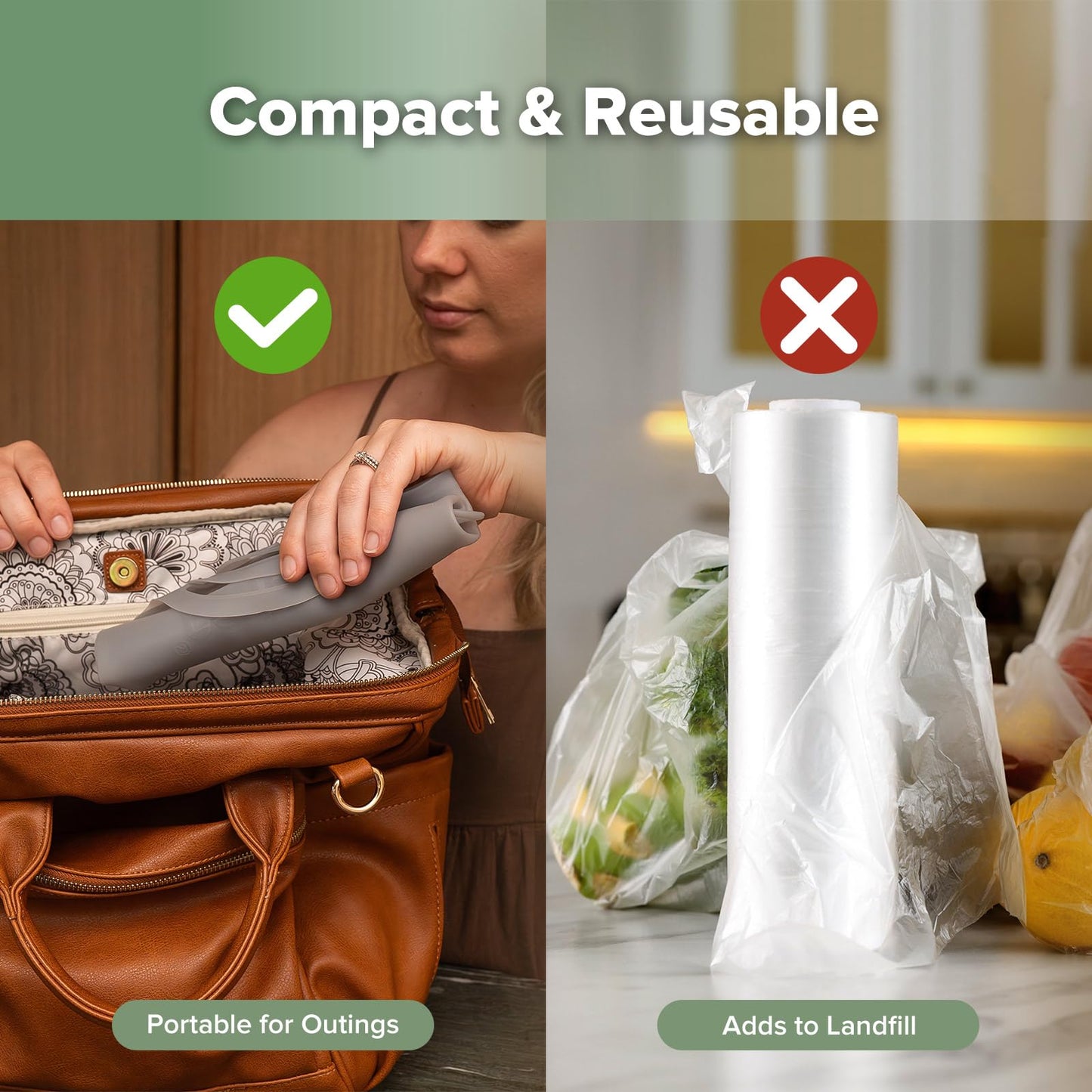 Haakaa On-The-Go - Bolsa de Silicona para Vaporizar y Esterilizar en Microondas, 40oz/1250ml Bolsas de Silicona Reutilizables para Biberones, Sacaleches, Accesorios, Chupetes, Mordedores, 1 Pieza