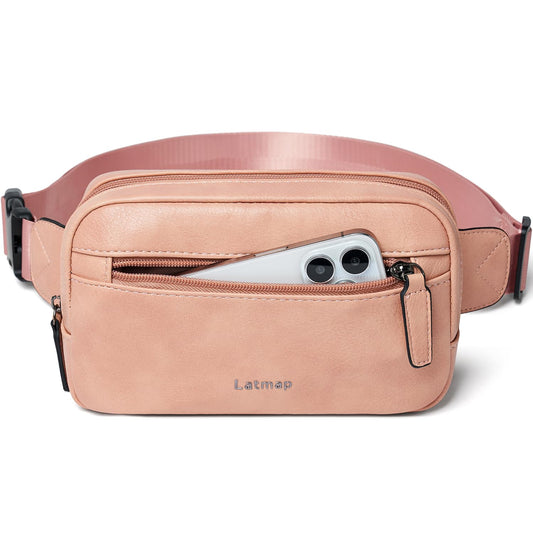 LATMAP - Riñonera de 2 L para todas partes, pequeña y a la moda, bandolera de piel sintética, impermeable, para mujer, a la moda, Rosado, 7.87 inches
