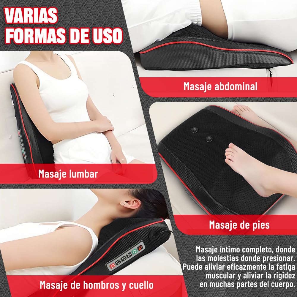 Meanton Almohada de Masaje Eléctrica, Masajeador de Cuello con Calor, Masajeador de Espalda Shiatsu de Amasado 3D, Espalda y Cuello