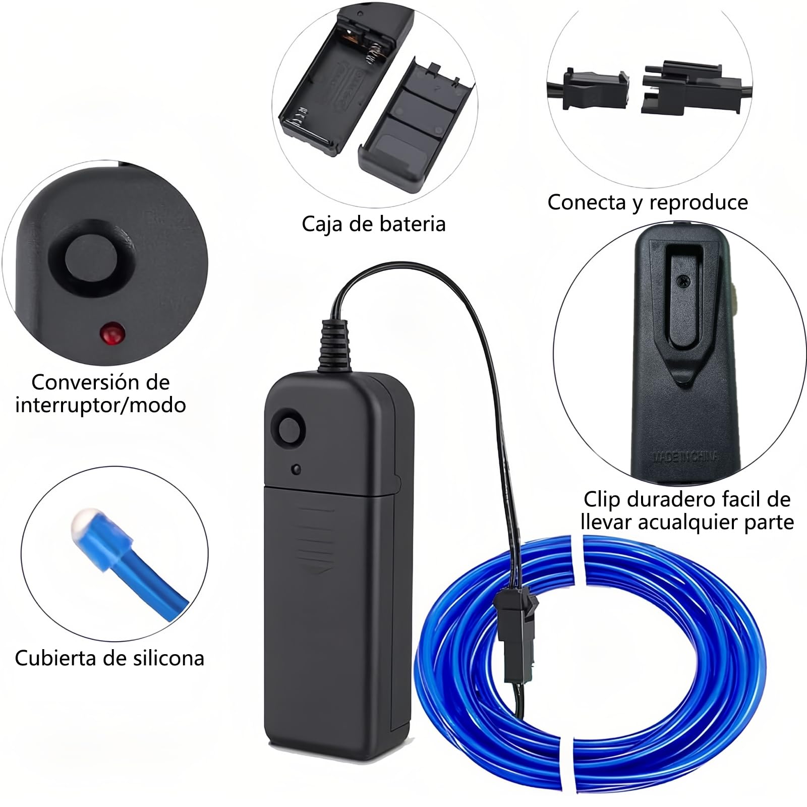 Cable de luz de neón EL de 19,6 ft/6 m, tira de luz LED con 3 modos de iluminación, IP65 resistente al agua, tira led neon cortable para Navidad,decoración bricolaje, fiesta y decoración del hogar