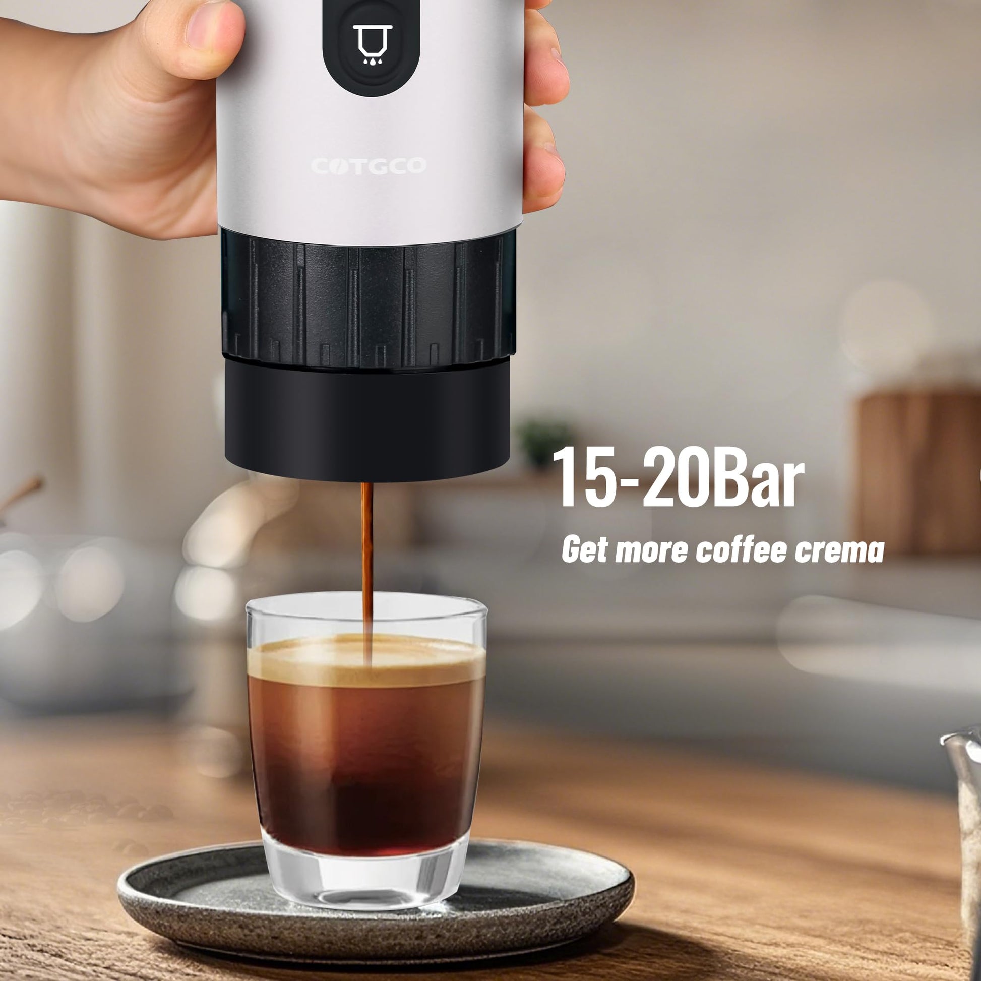 COTGCO - Cafetera portátil para viajes: cafetera portátil, autocalentamiento, haz 8 tazas de café de una carga, café en cualquier momento - Compatible con cápsulas Nespresso - Blanco