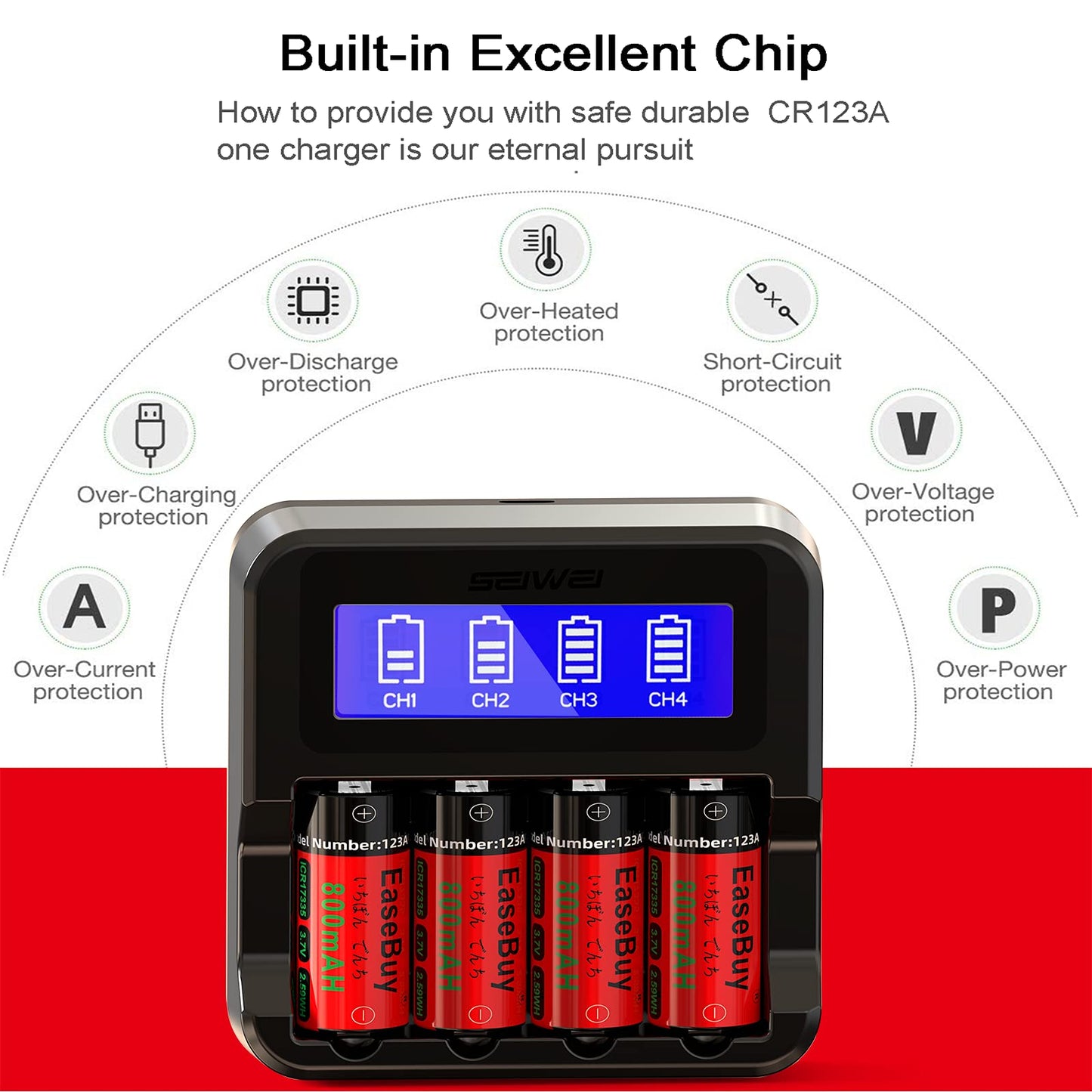 Baterías Recargables EaseBuy 3,7 V con Cargador para Cámaras Arlo y Linterna