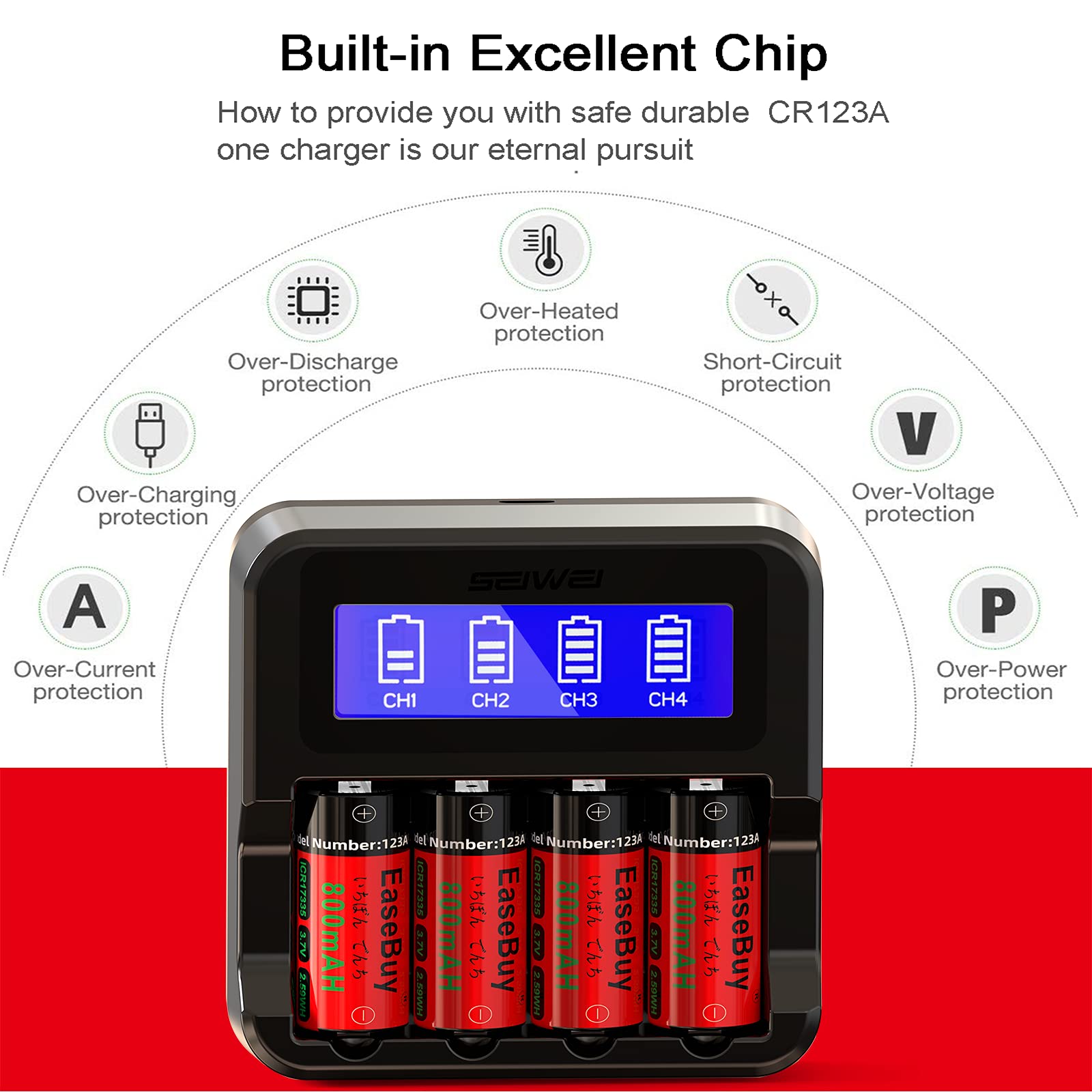 Baterías Recargables EaseBuy 3,7 V con Cargador para Cámaras Arlo y Linterna