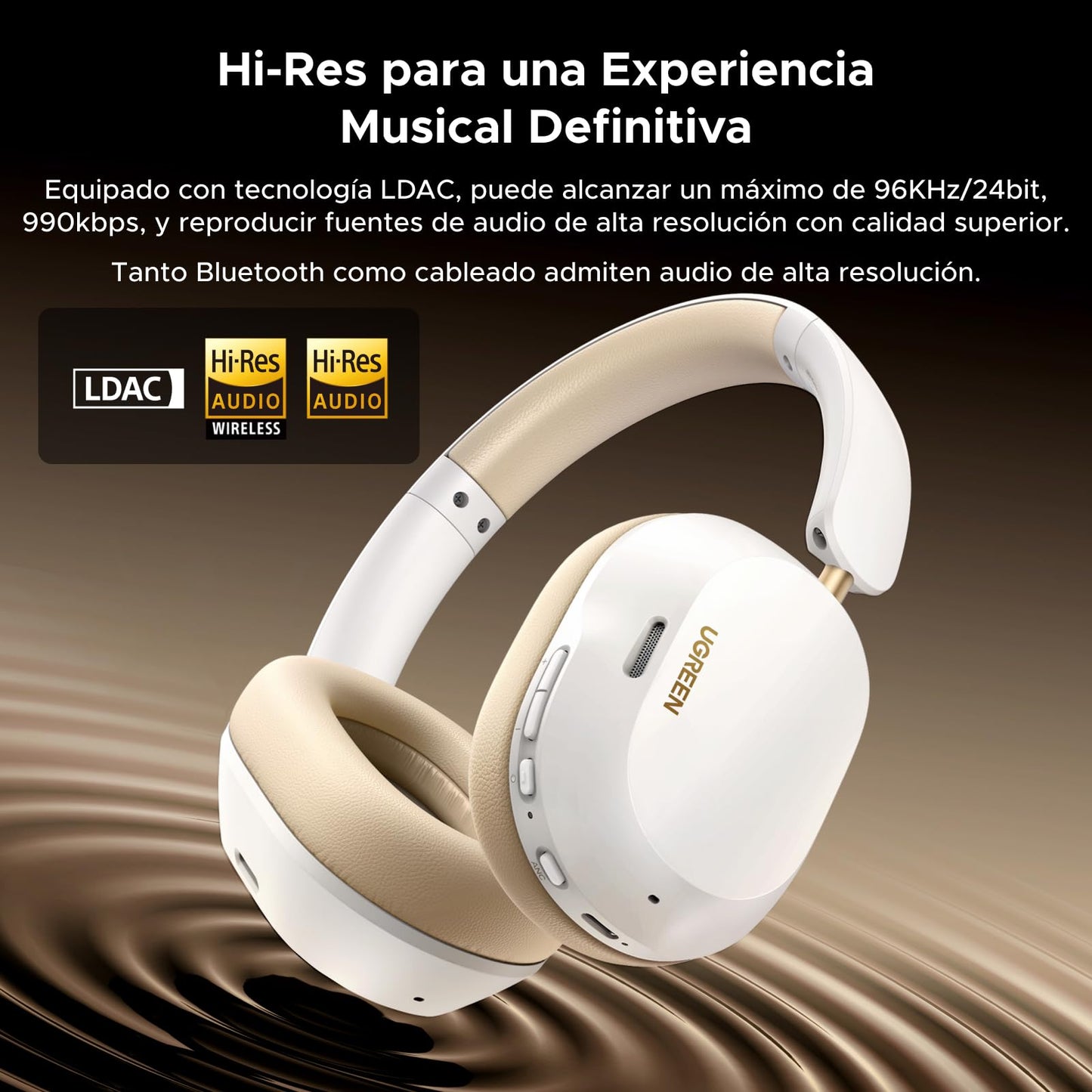 Audífonos Inalámbricos UGREEN Negro ANC 75H Batería Larga Cancelación Activa de Ruido Bluetooth para Gaming