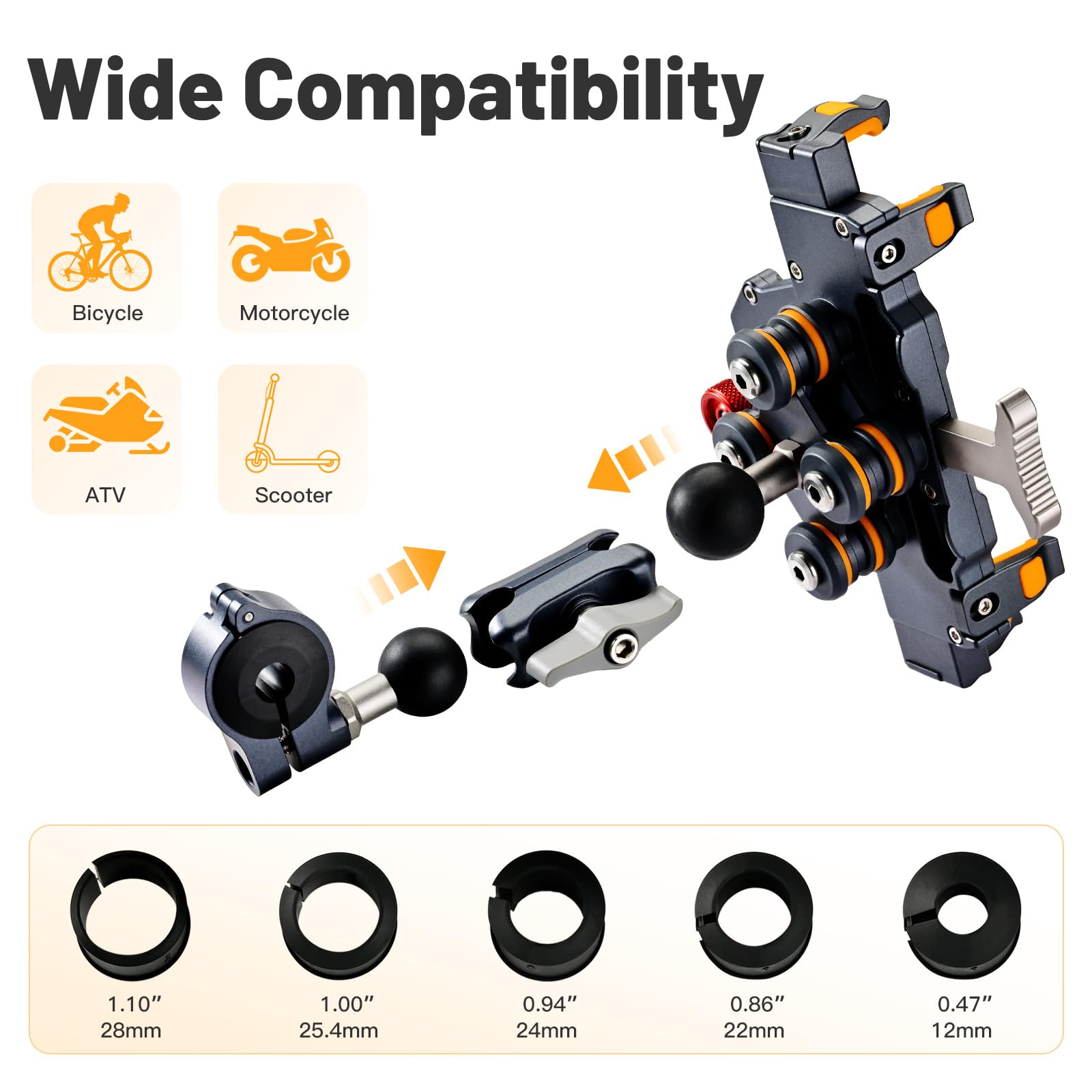 Kongeeker - Soporte de aluminio para teléfono celular de motocicleta con amortiguador de vibración, M1 antirrobo MTB para motocicleta, ATV, bicicleta, UTV, scooter, ATV, soporte para teléfono de 6.1 a