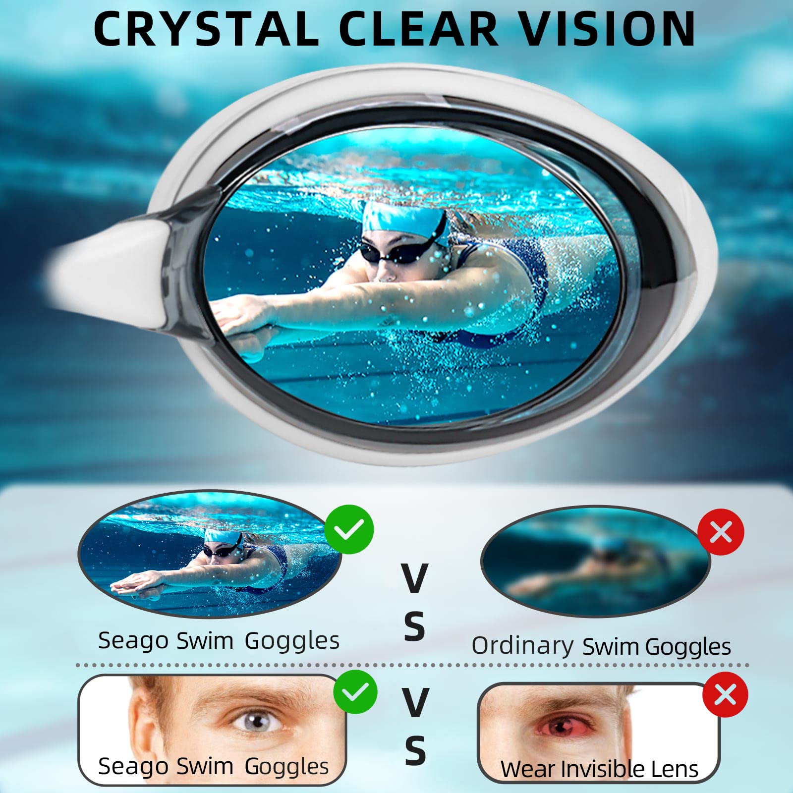 Anteojos de Natación Seago Miopía Visión Corta Antiempañamiento Protección UV para Adultos