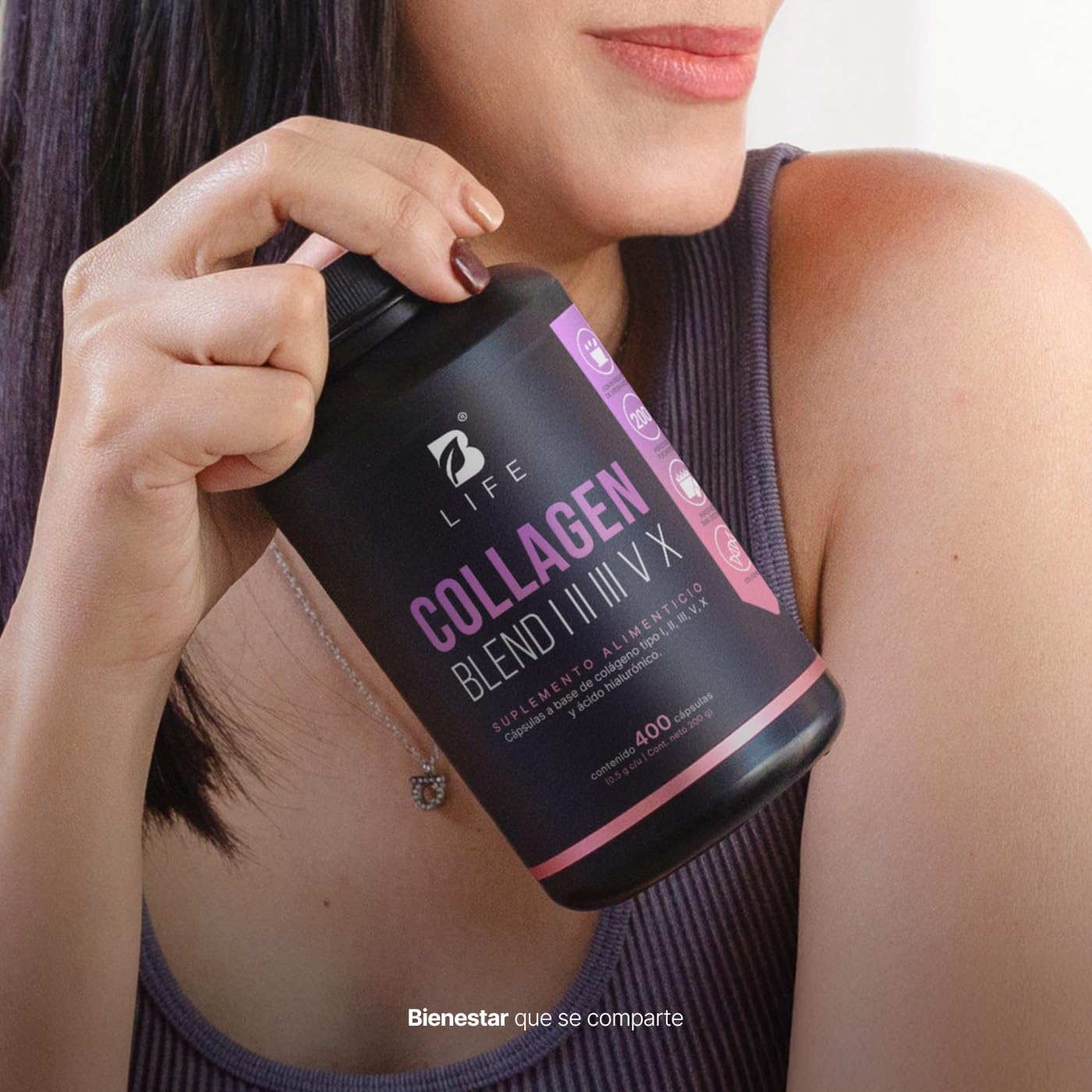 B Life Colágeno Hidrolizado Tipo I, II, III, V y X | 400 cápsulas | Con Vitamina C y Ácido Hialurónico | 1000 mg por porción | Ingredientes Naturales | Collagen Blend I, II, III, V X