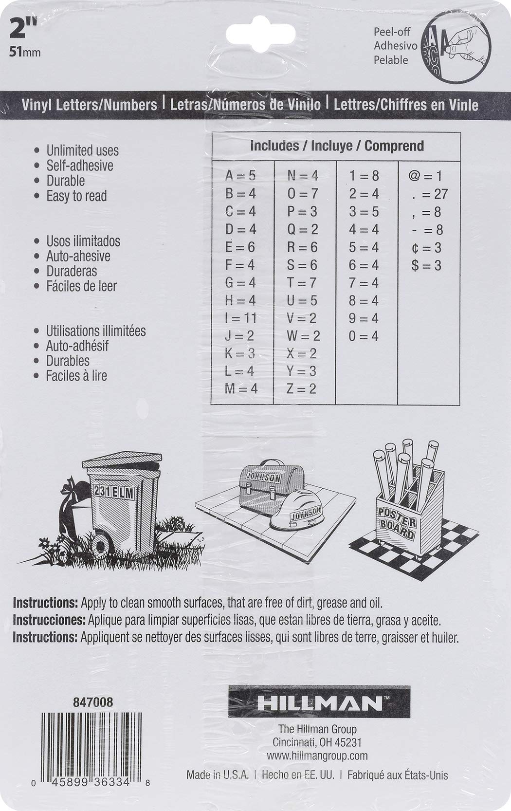 Hillman 847008 - Kit de letras troqueladas, color blanco, 2 pulgadas